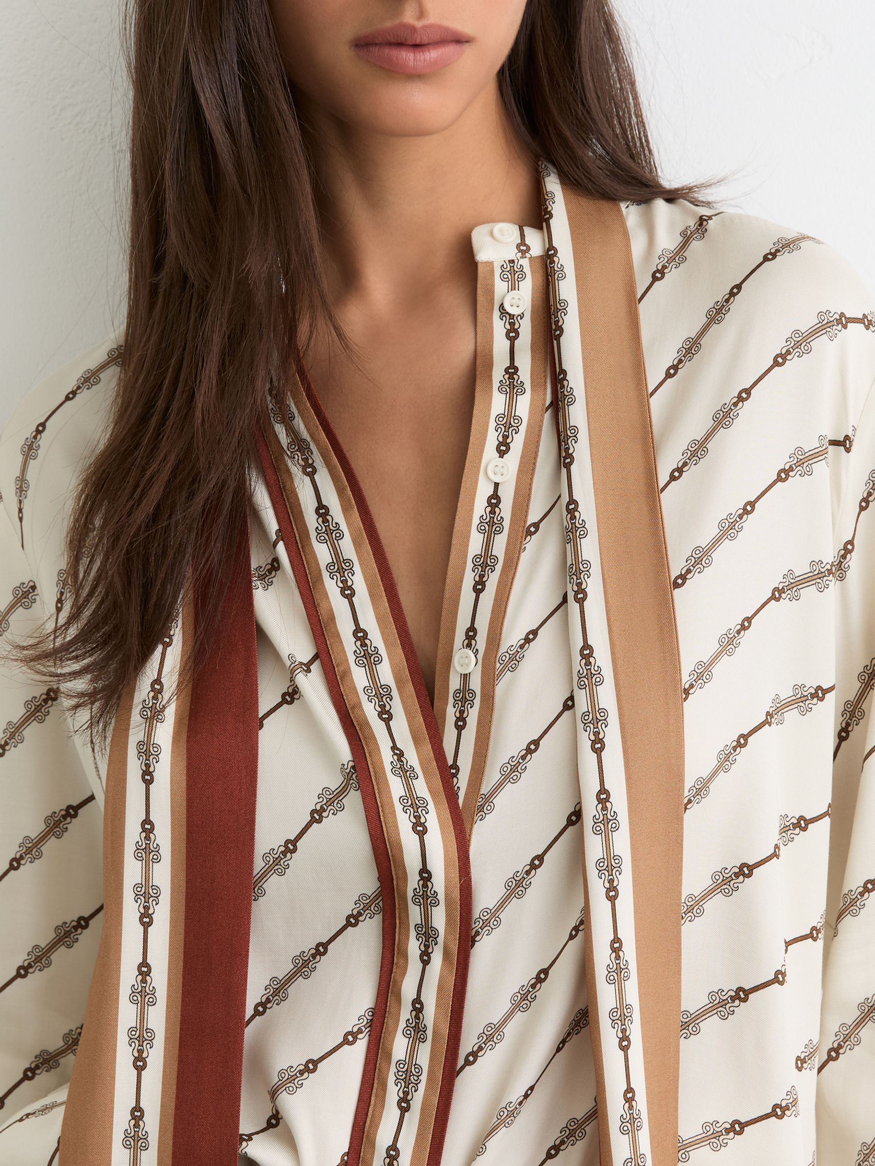 Chain-Print Tie-Neck Shirt in Ivory - Image 5 of 7