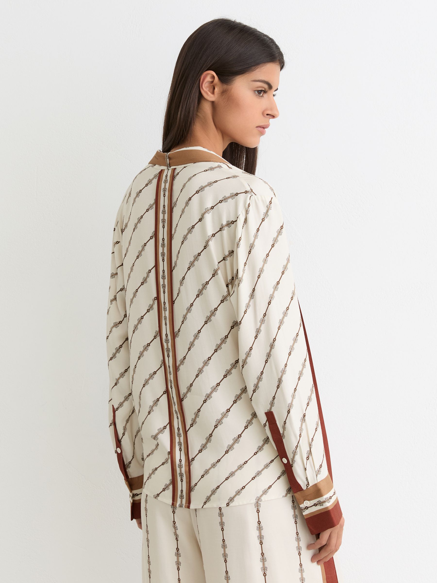 Chain-Print Tie-Neck Shirt in Ivory - Image 6 of 7