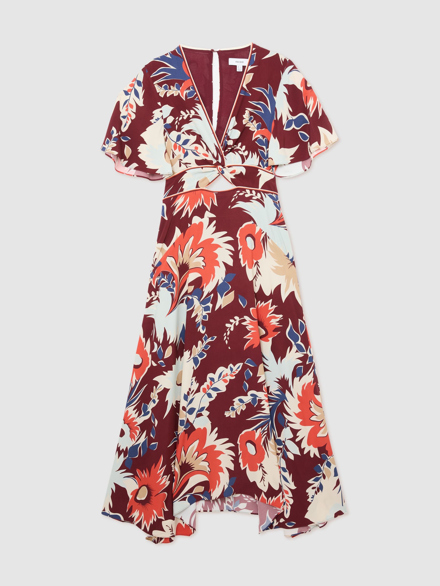 Floral-Print Cut-Out Midi Dress in Burgundy - Image 2 of 7