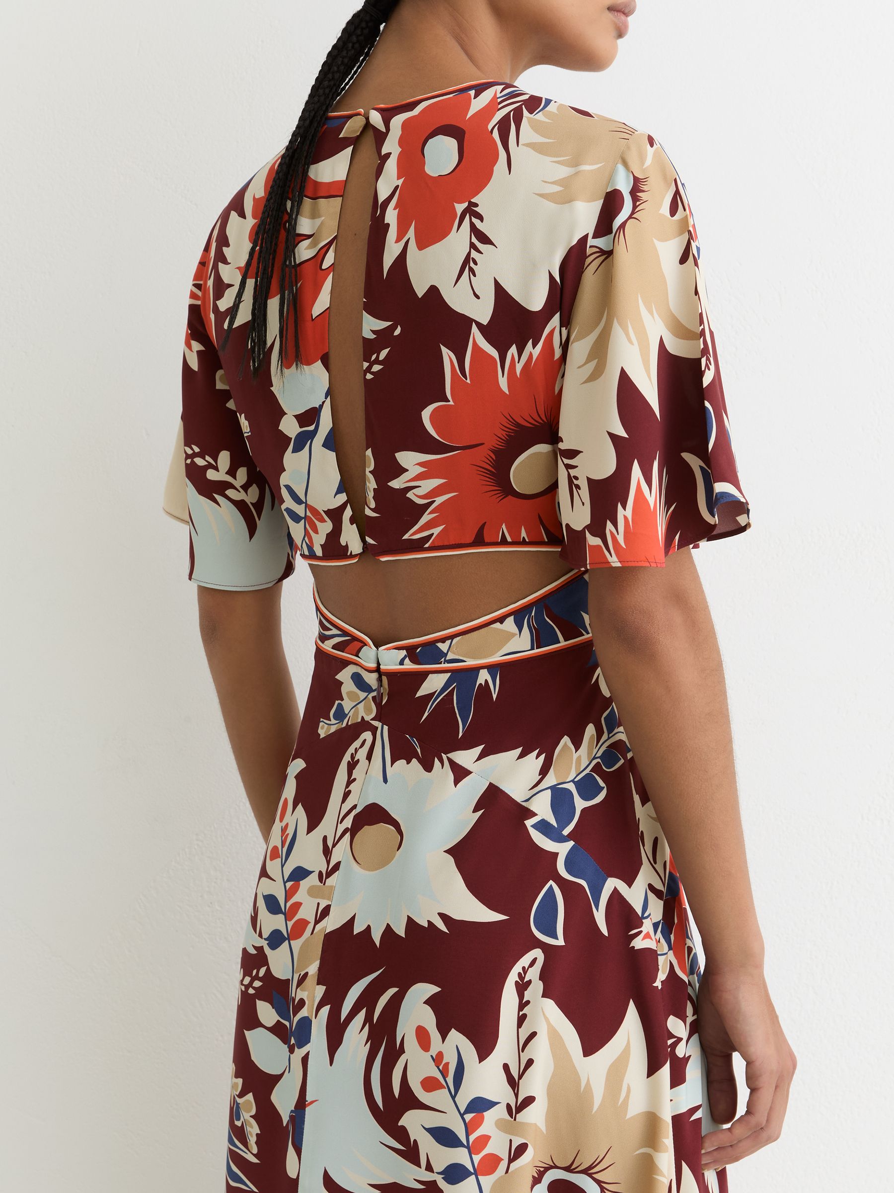 Floral-Print Cut-Out Midi Dress in Burgundy - Image 5 of 7