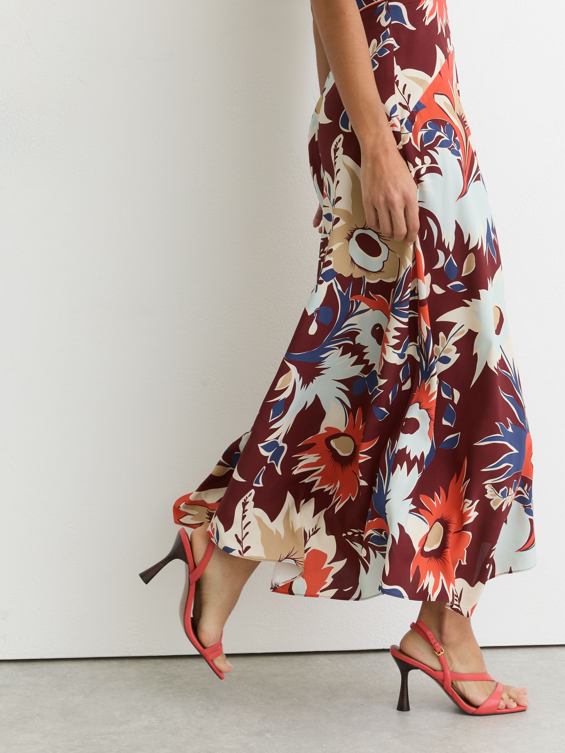 Floral-Print Cut-Out Midi Dress in Burgundy - image 3