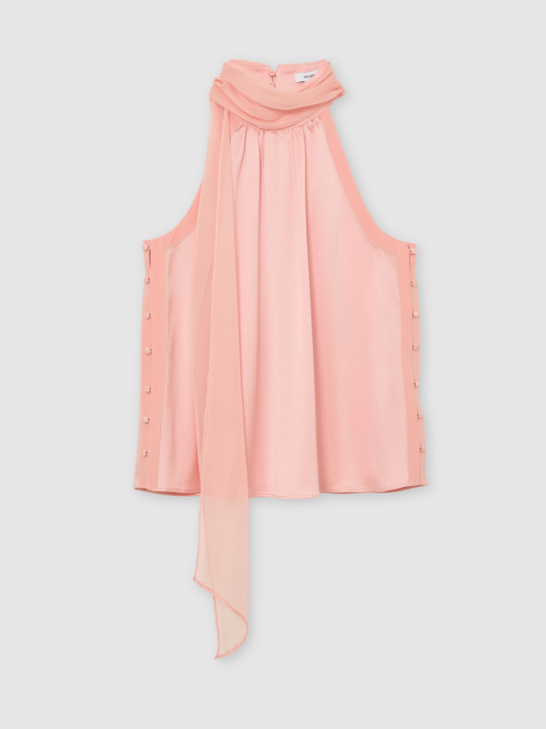 Satin Sleeveless Scarf-Neck Top in Pink