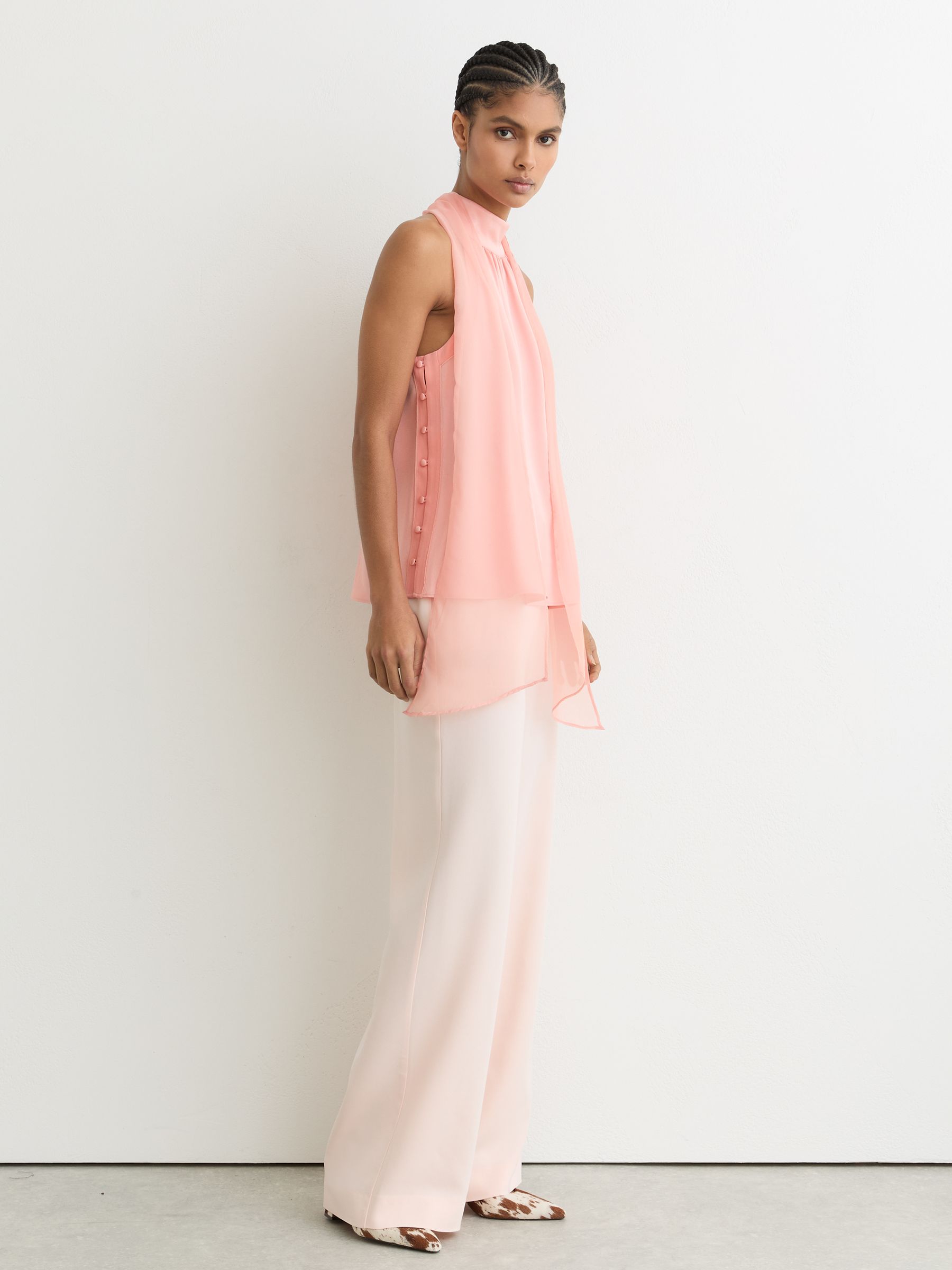 Satin Sleeveless Scarf-Neck Top in Pink - image 5