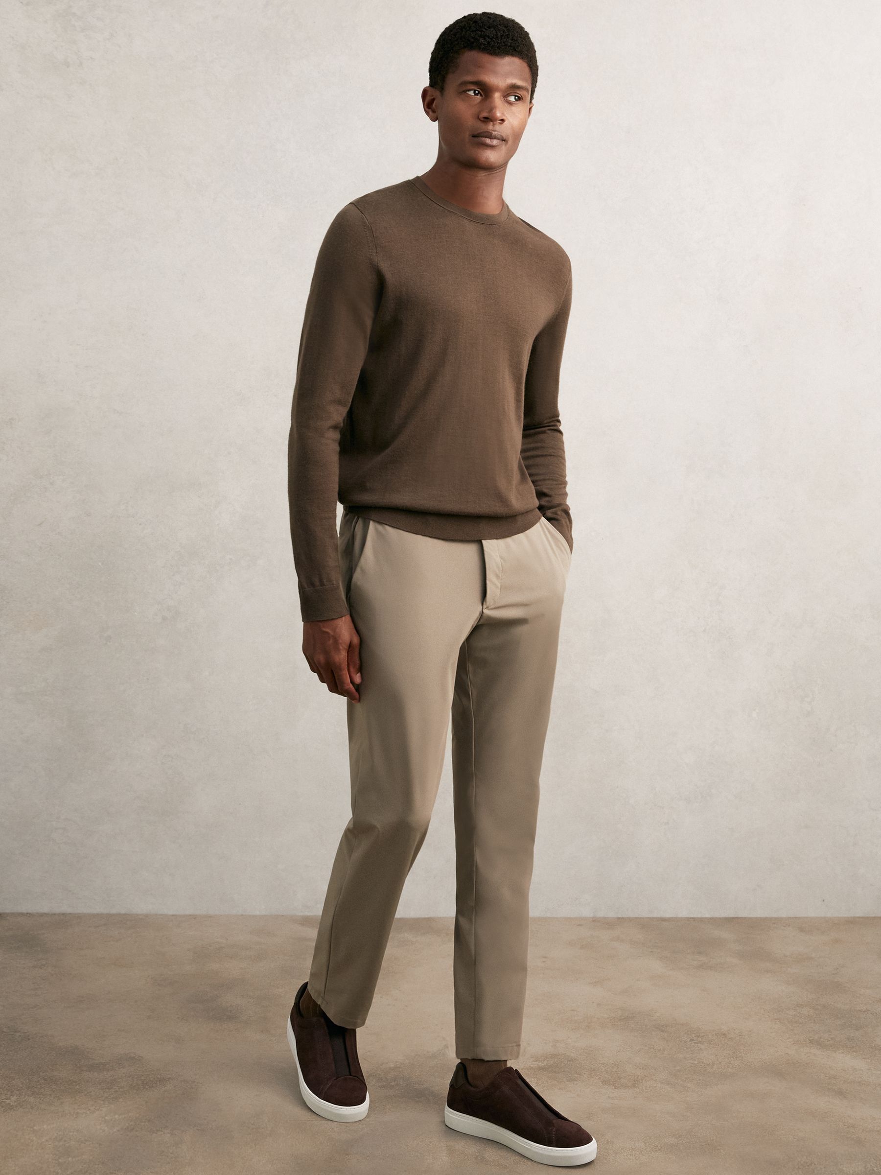 Technical Stretch Relaxed Trousers in Taupe Brown - Image 4 of 6
