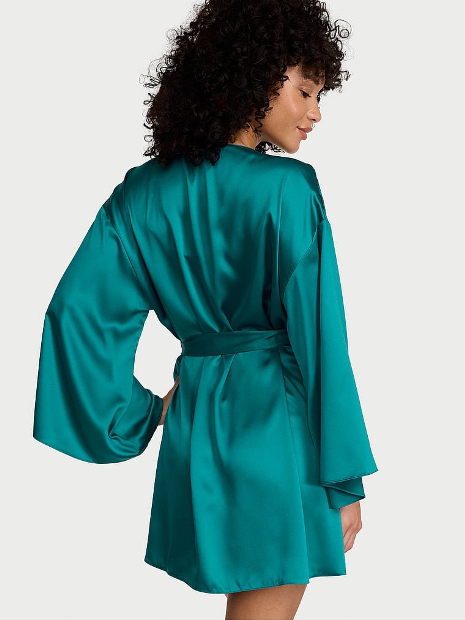 True Teal Blue Satin Short Robe - Image 2 of 2