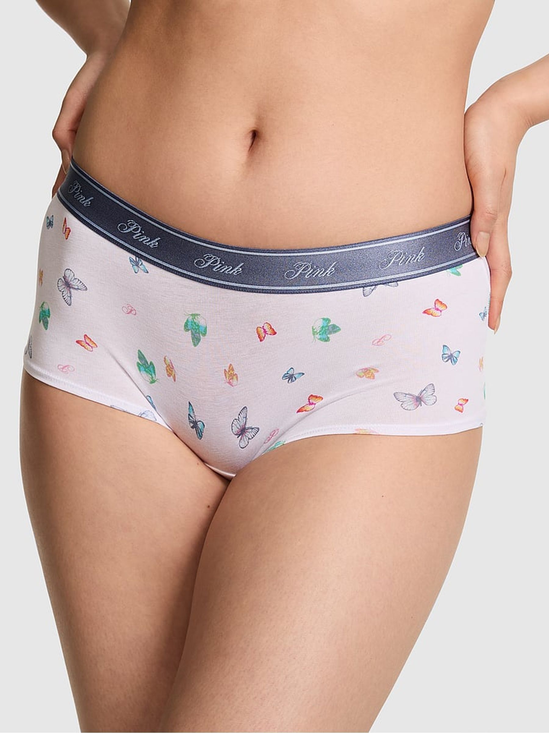 White Butterfly Print Boyshort Cotton Logo Knickers - Image 1 of 2