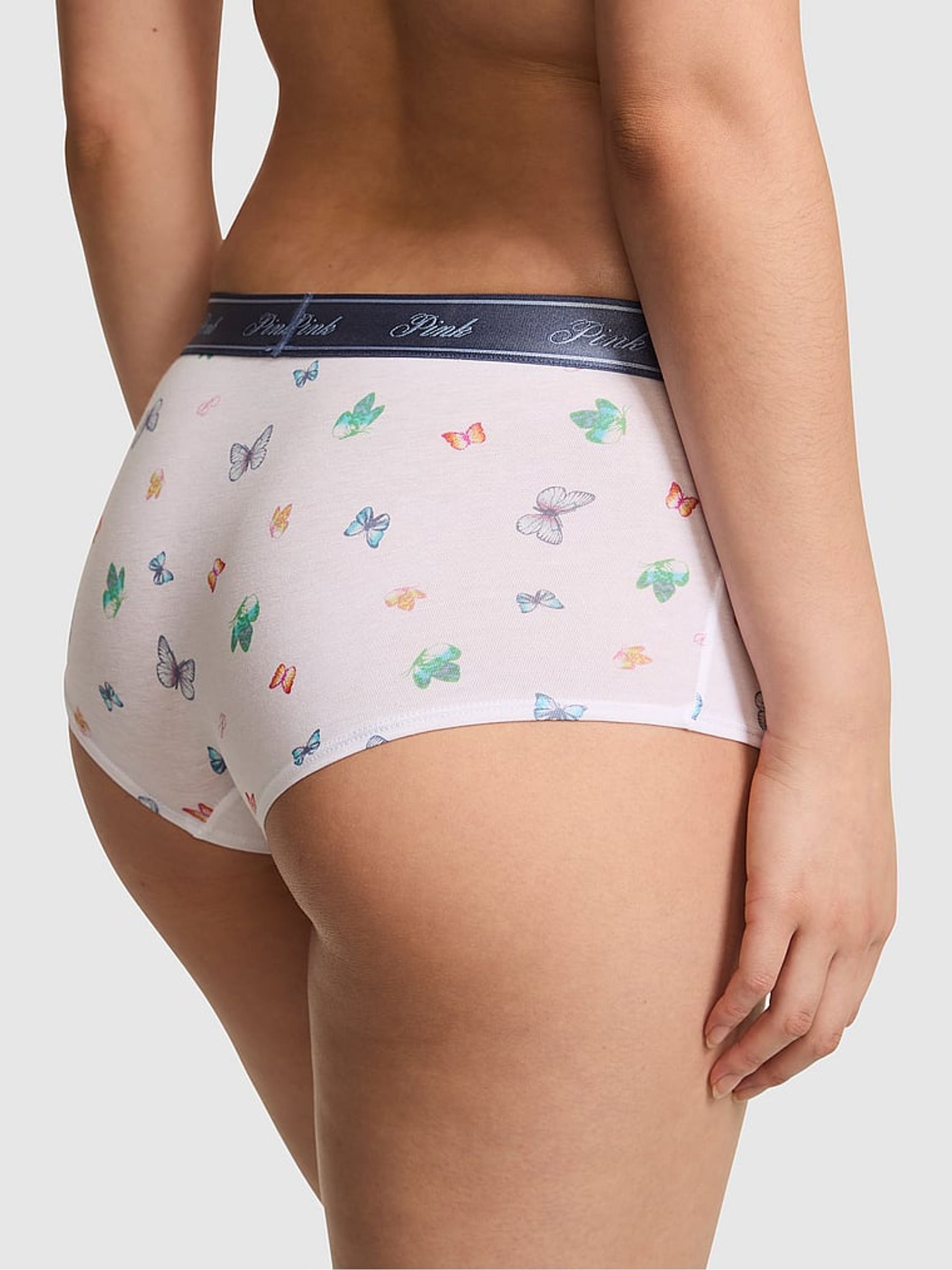 White Butterfly Print Boyshort Cotton Logo Knickers - Image 2 of 2