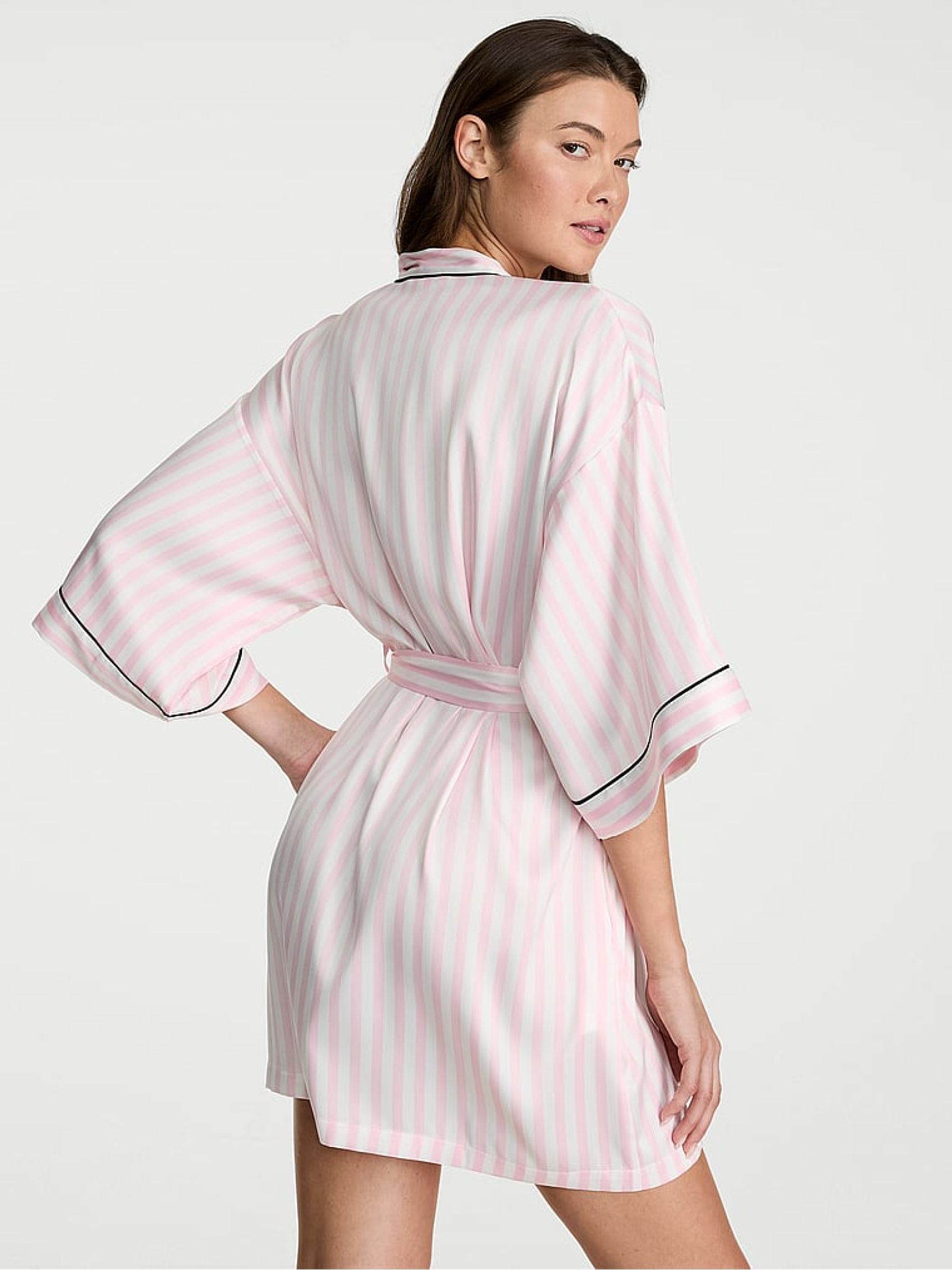 Pretty Blossom Iconic Stripe Satin Short Robe - Image 2 of 3
