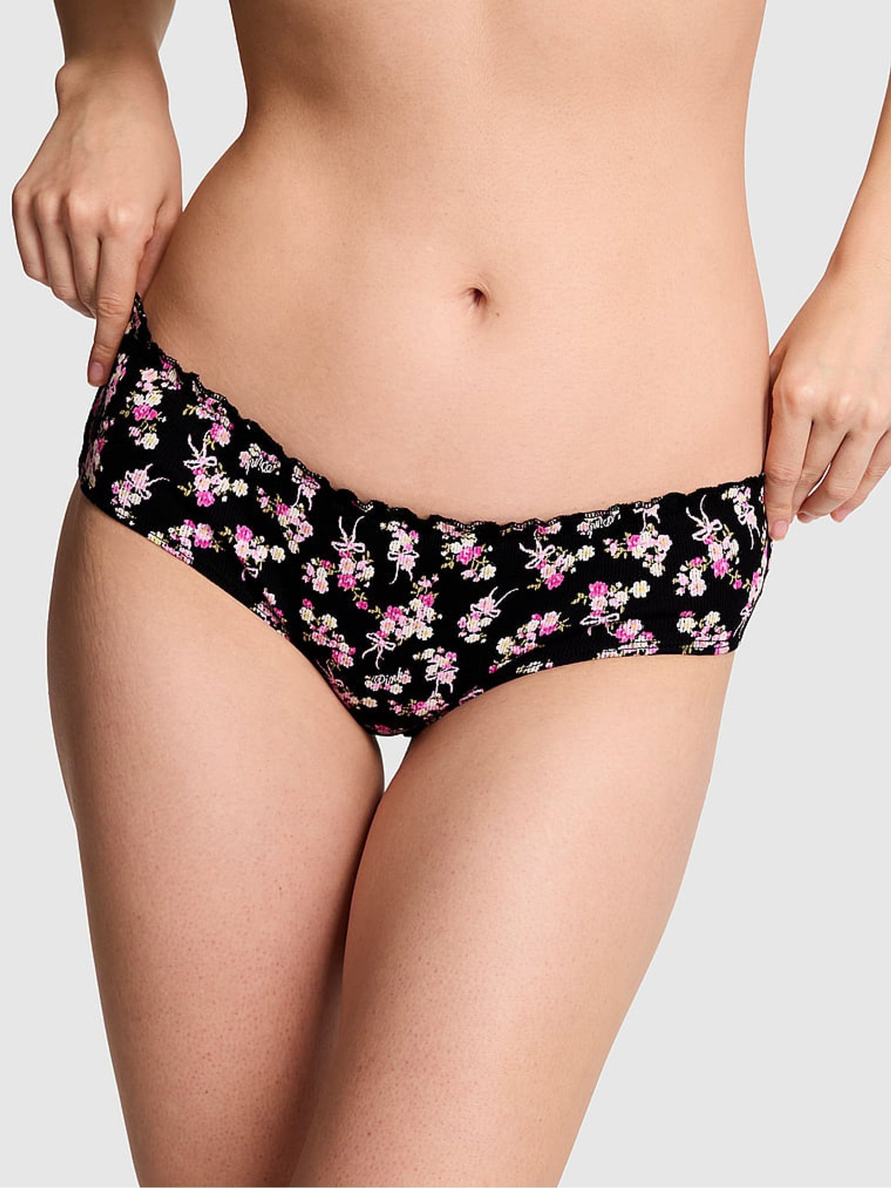 Black Floral Print Cheeky Tie Detail Knickers - Image 1 of 2