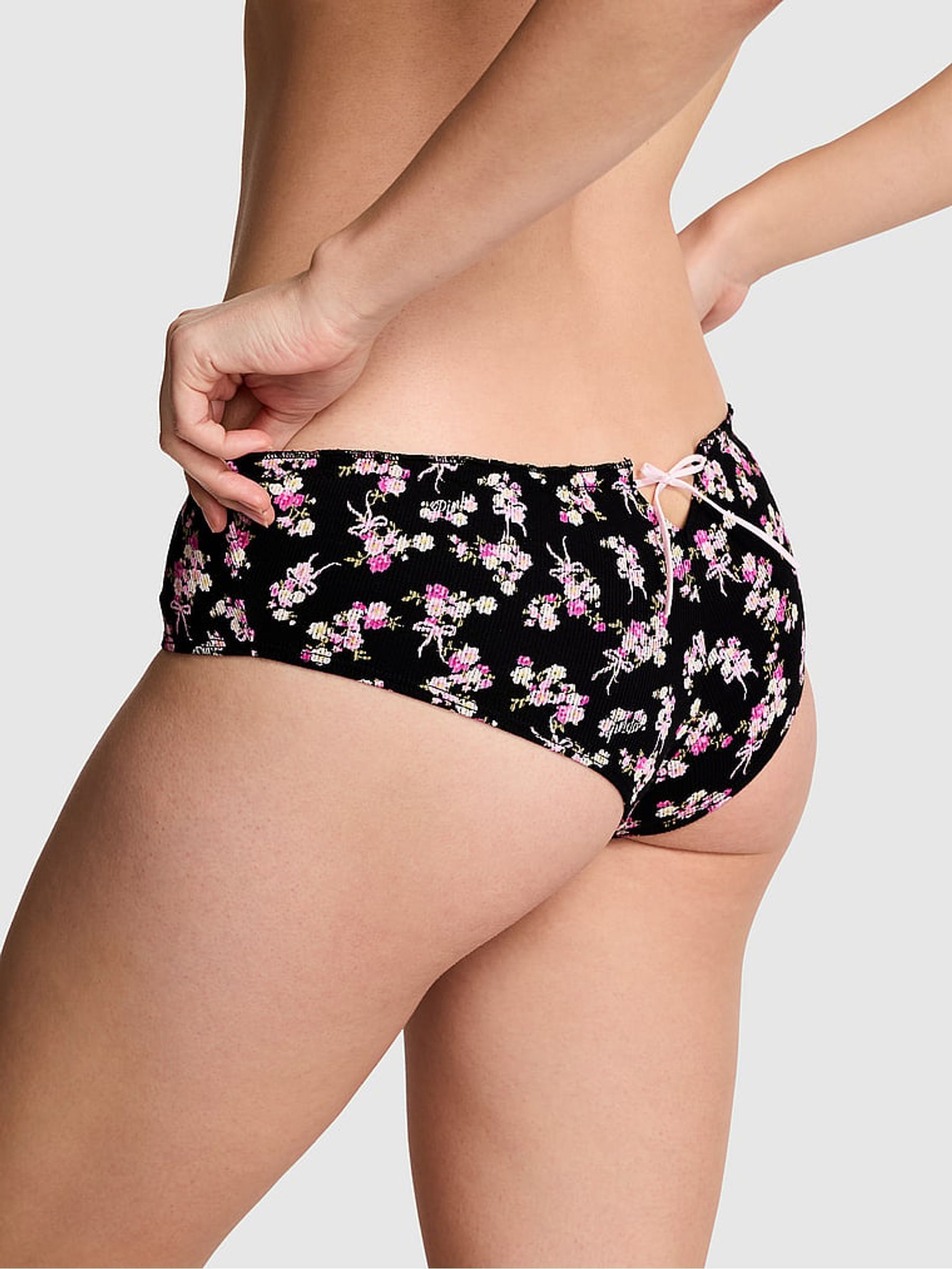 Black Floral Print Cheeky Tie Detail Knickers - Image 2 of 2 Black Floral Print Cheeky Tie Detail Knickers - Image 2 of 2