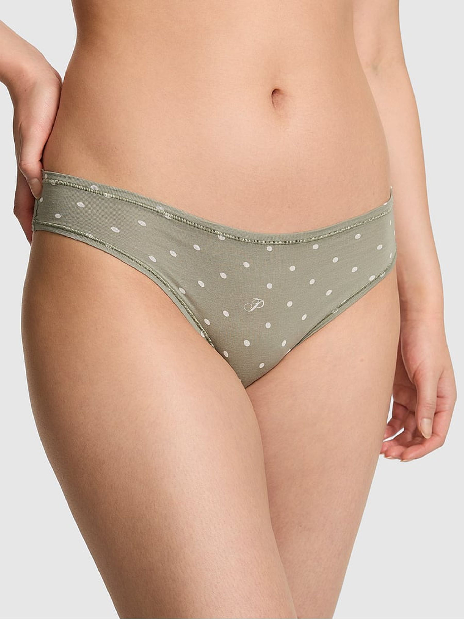 Slate Green Dot Print Cheeky Cotton Knickers - Image 1 of 2 Slate Green Dot Print Cheeky Cotton Knickers - Image 1 of 2