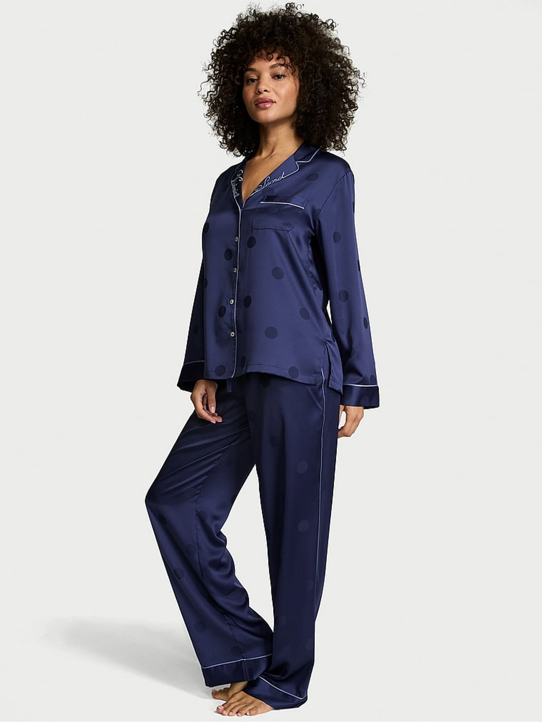 Ink Blue Satin Long Pyjamas Set - Image 1 of 2