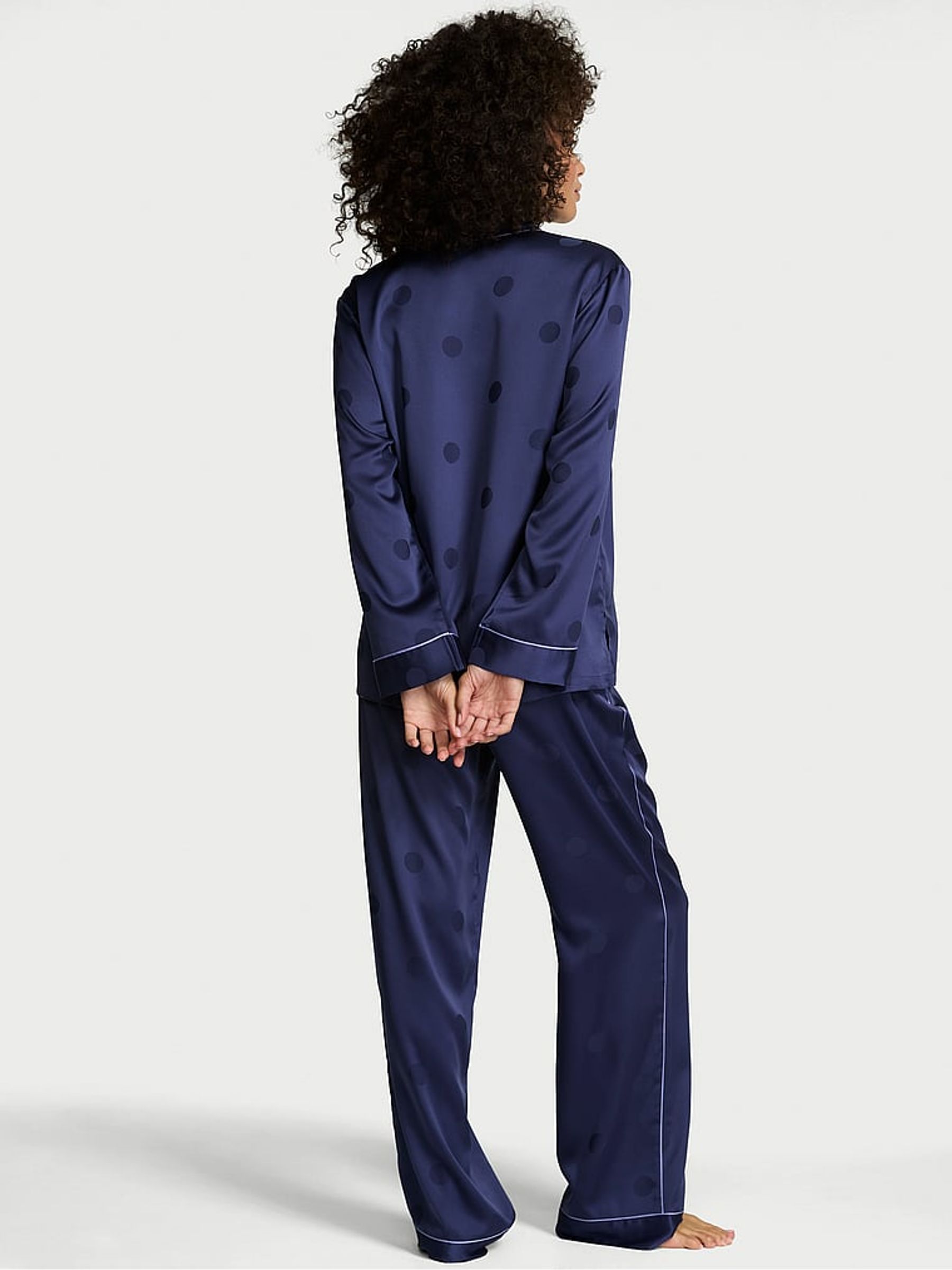 Ink Blue Satin Long Pyjamas Set - Image 2 of 2 Ink Blue Satin Long Pyjamas Set - Image 2 of 2