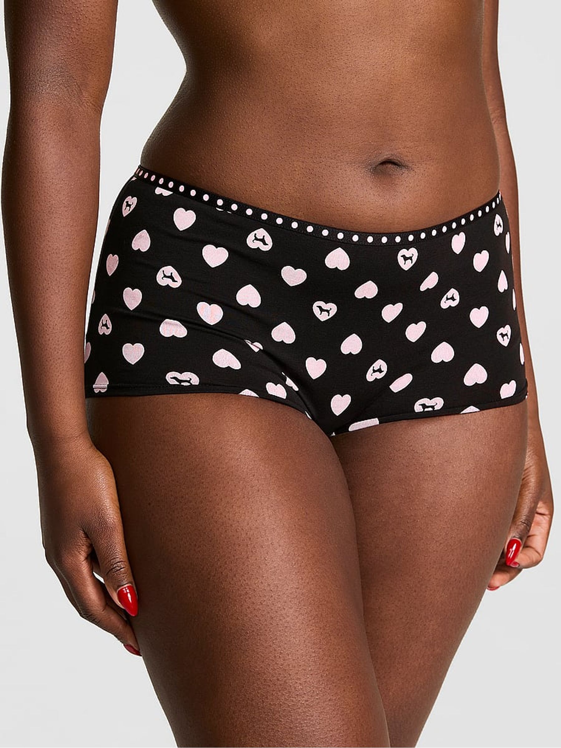 Black Heart Dog Print Short Cotton Mini Logo Knickers - Image 1 of 2