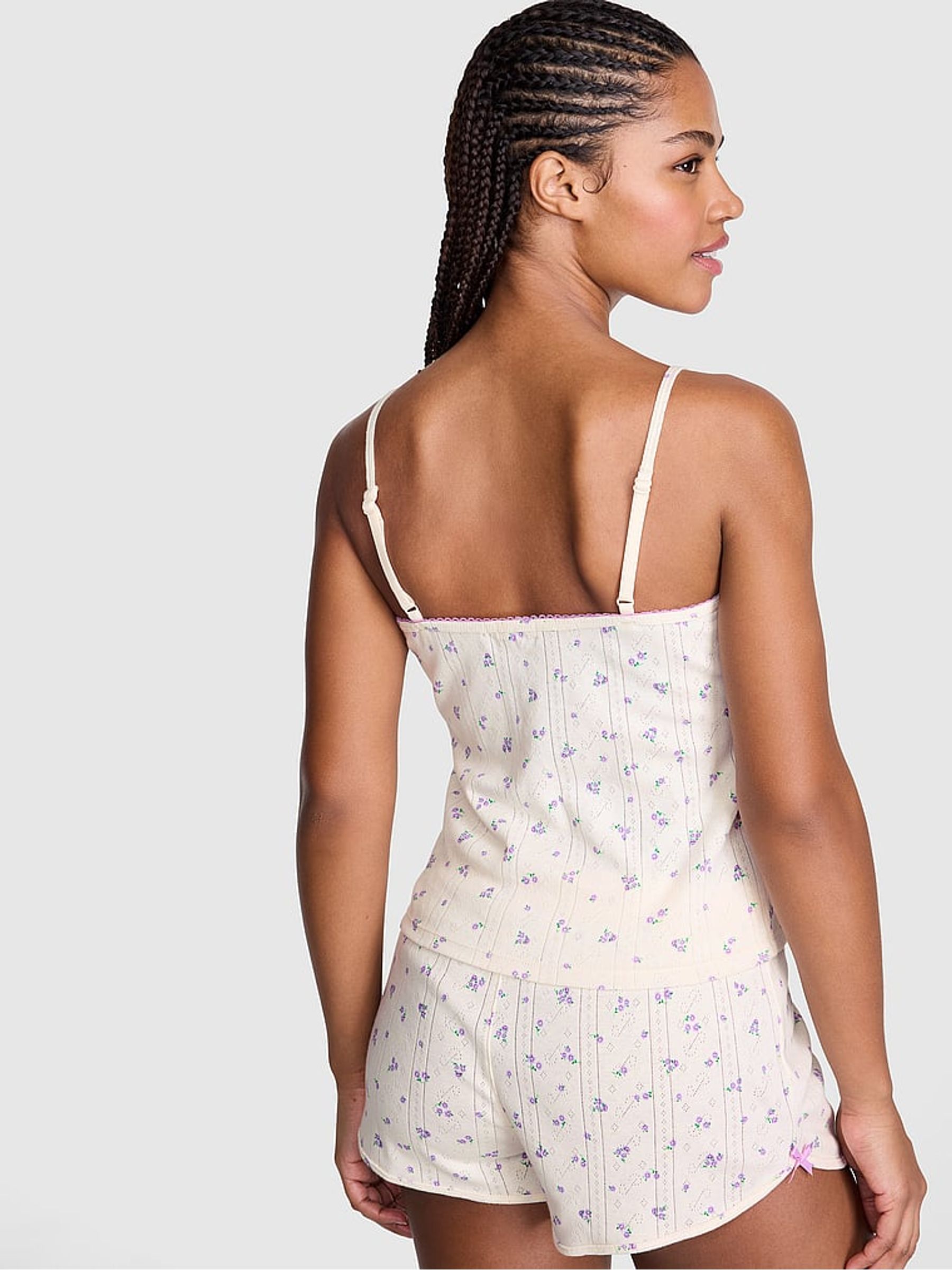 White Floral Print Pointelle Pyjama Cami Top - Image 2 of 3