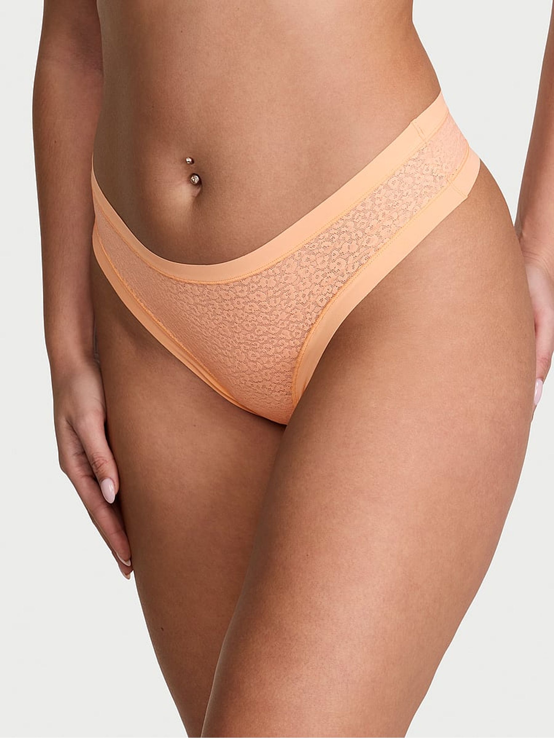 Sunlit Apricot Orange Thong Leopard Lace Knickers - Image 1 of 2
