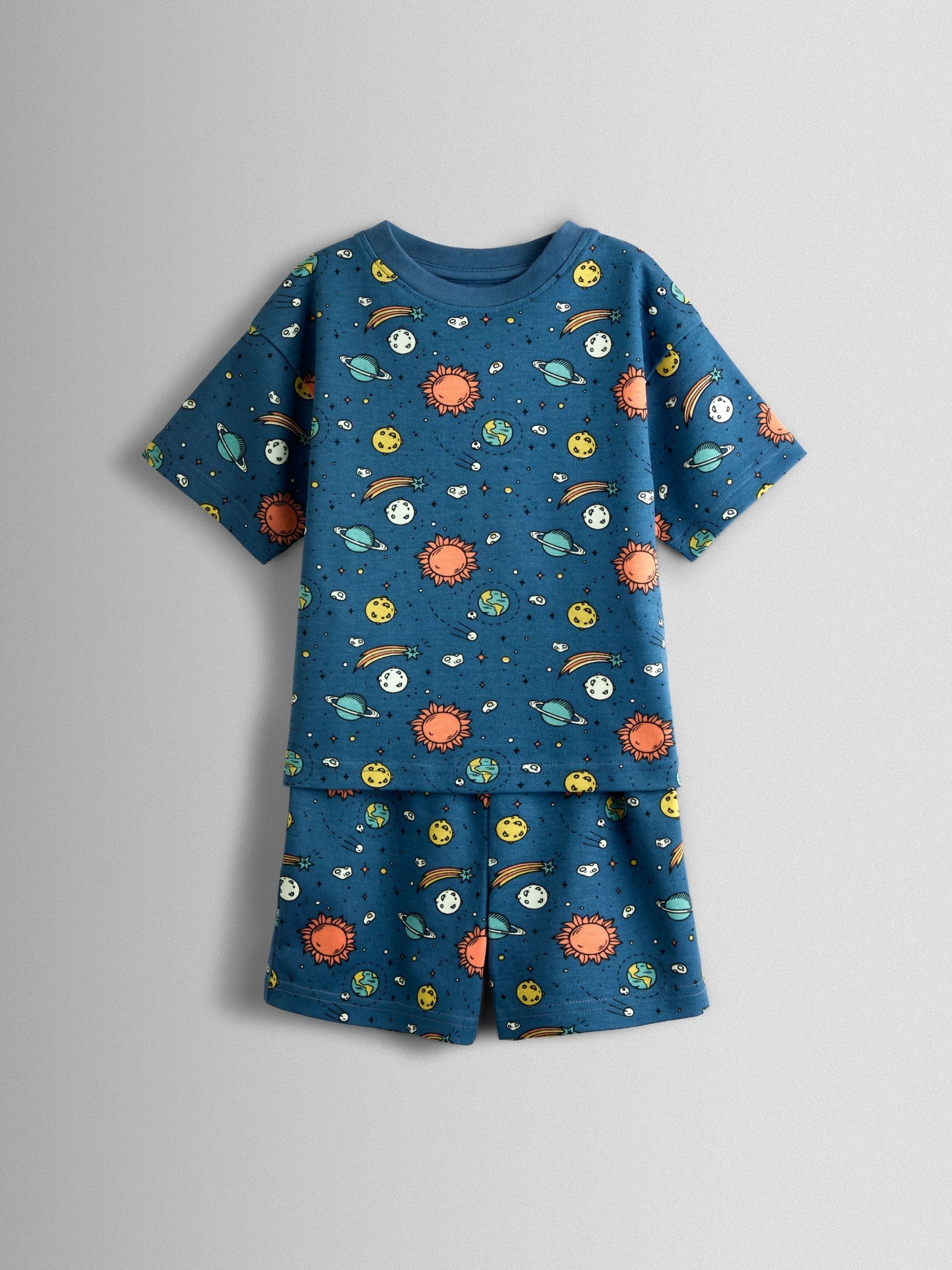 Blue Space Glow In The Dark Short Jersey Pyjamas - Image 2 of 8