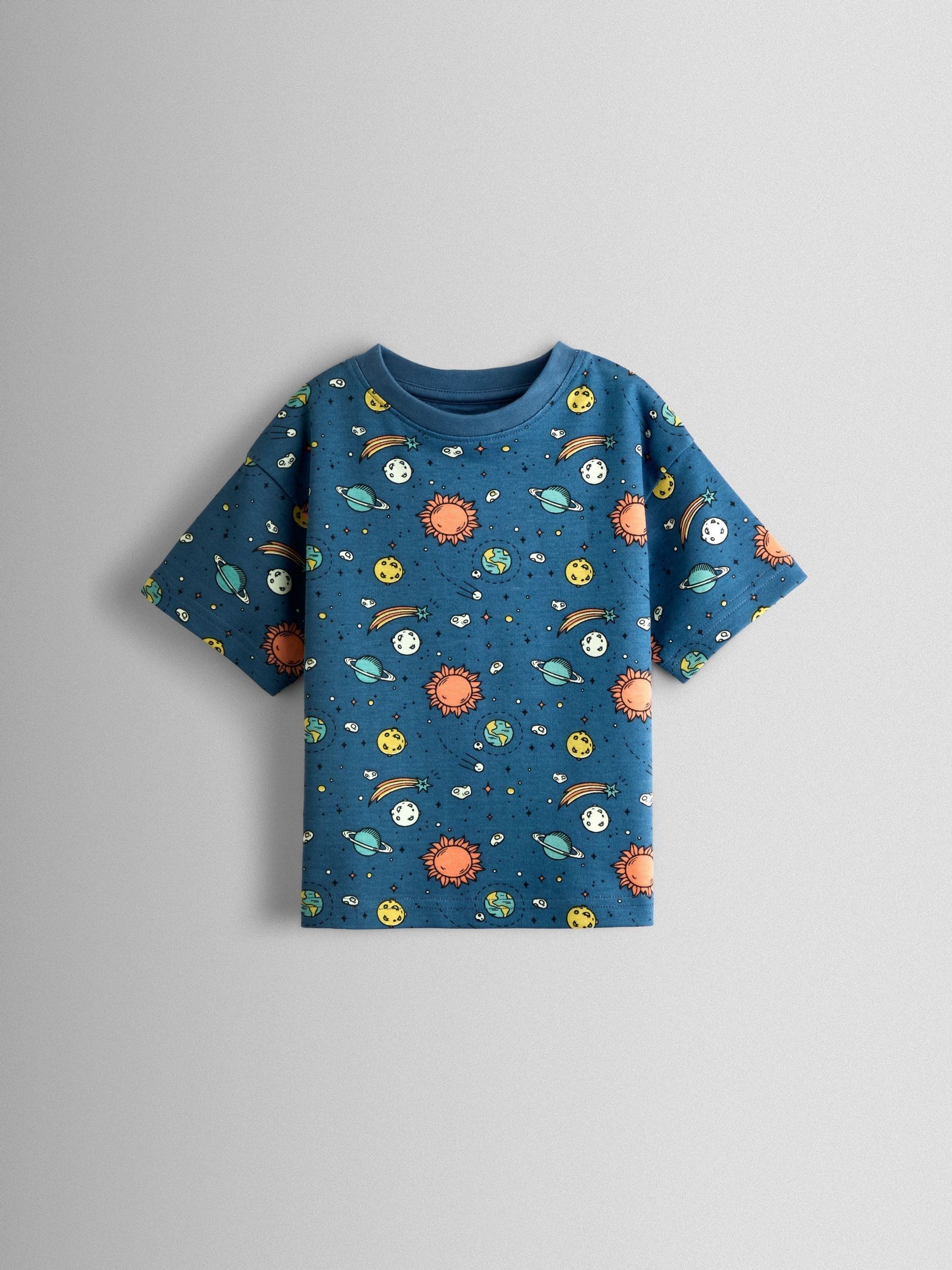 Blue Space Glow In The Dark Short Jersey Pyjamas - Image 4 of 8