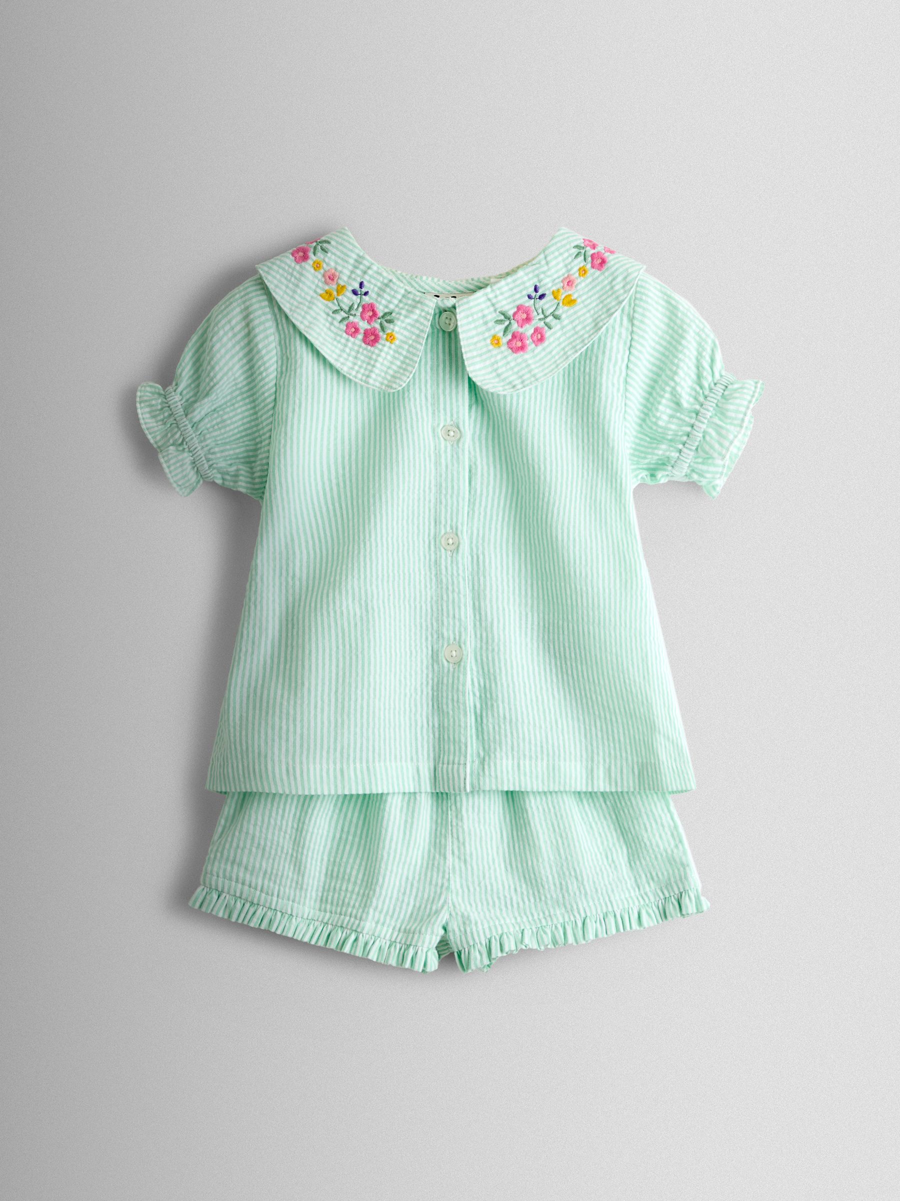 Green Pinstripe Short Woven Pyjamas - Image 2 of 7
