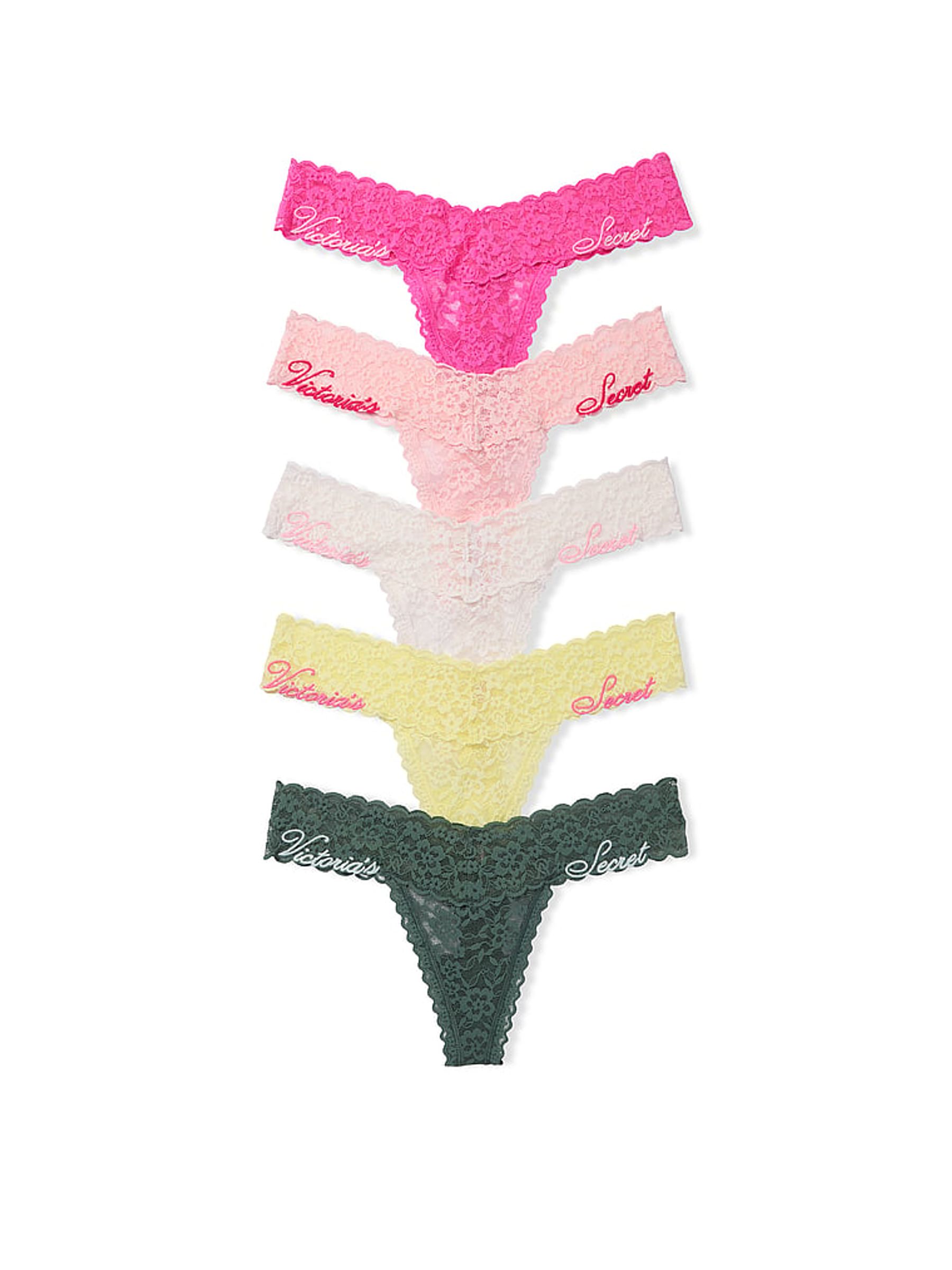 Pink/White/Yellow/Green Thong Knickers 5 Pack - Image 1 of 1