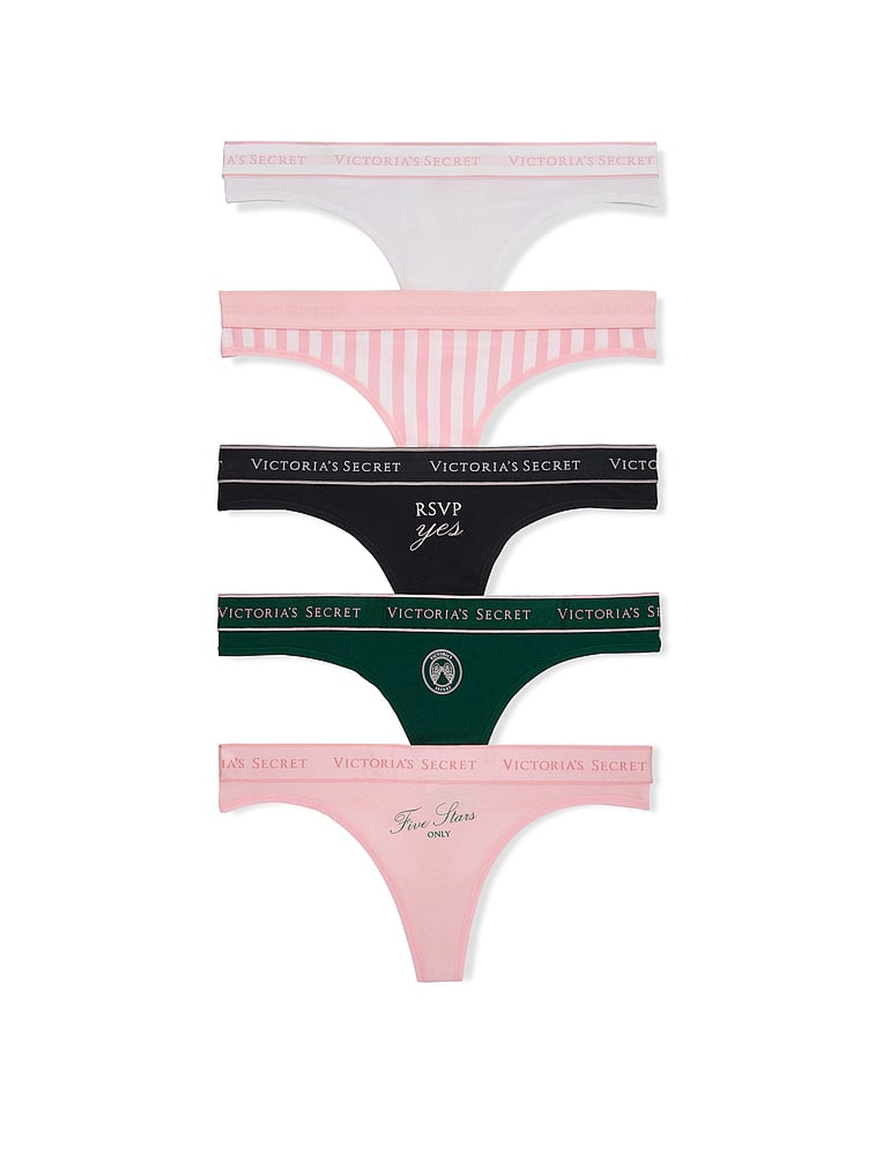 White/Pink/Black/Green/Stripe Thong Knickers 5 Pack - Image 1 of 1