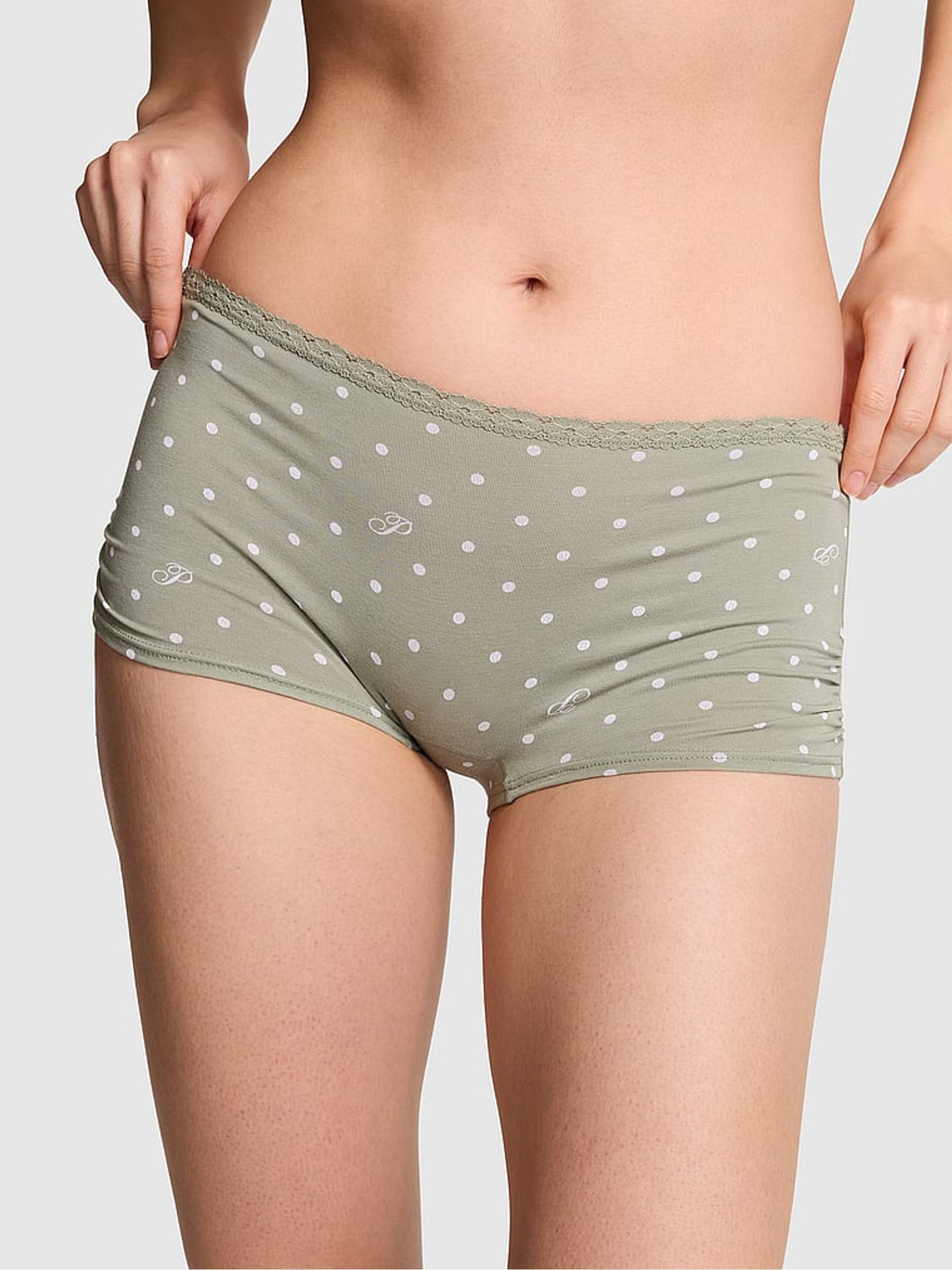 Slate Green Dot Print Boyshort Cotton Knickers - Image 1 of 2