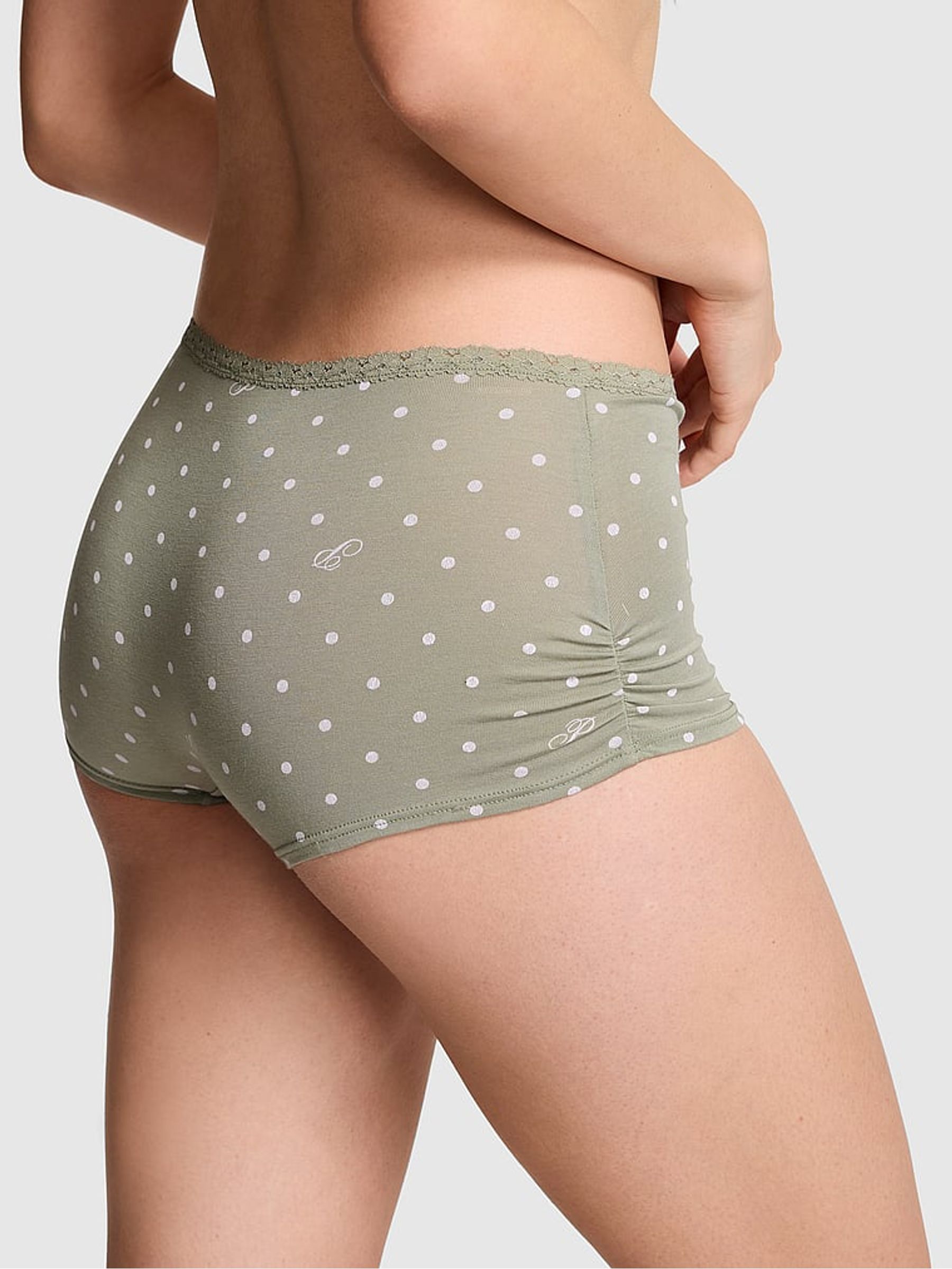 Slate Green Dot Print Boyshort Cotton Knickers - Image 2 of 2