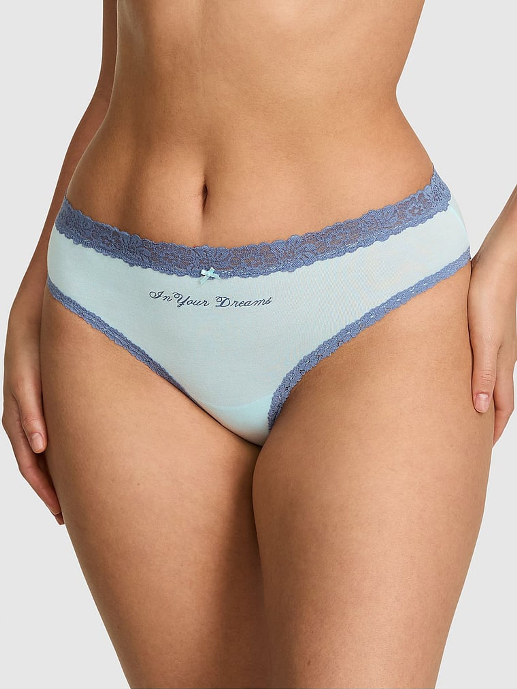 Spray Blue 'In Your Dreams' Cheeky Cotton Lace Trim Knickers - Image 1 of 2