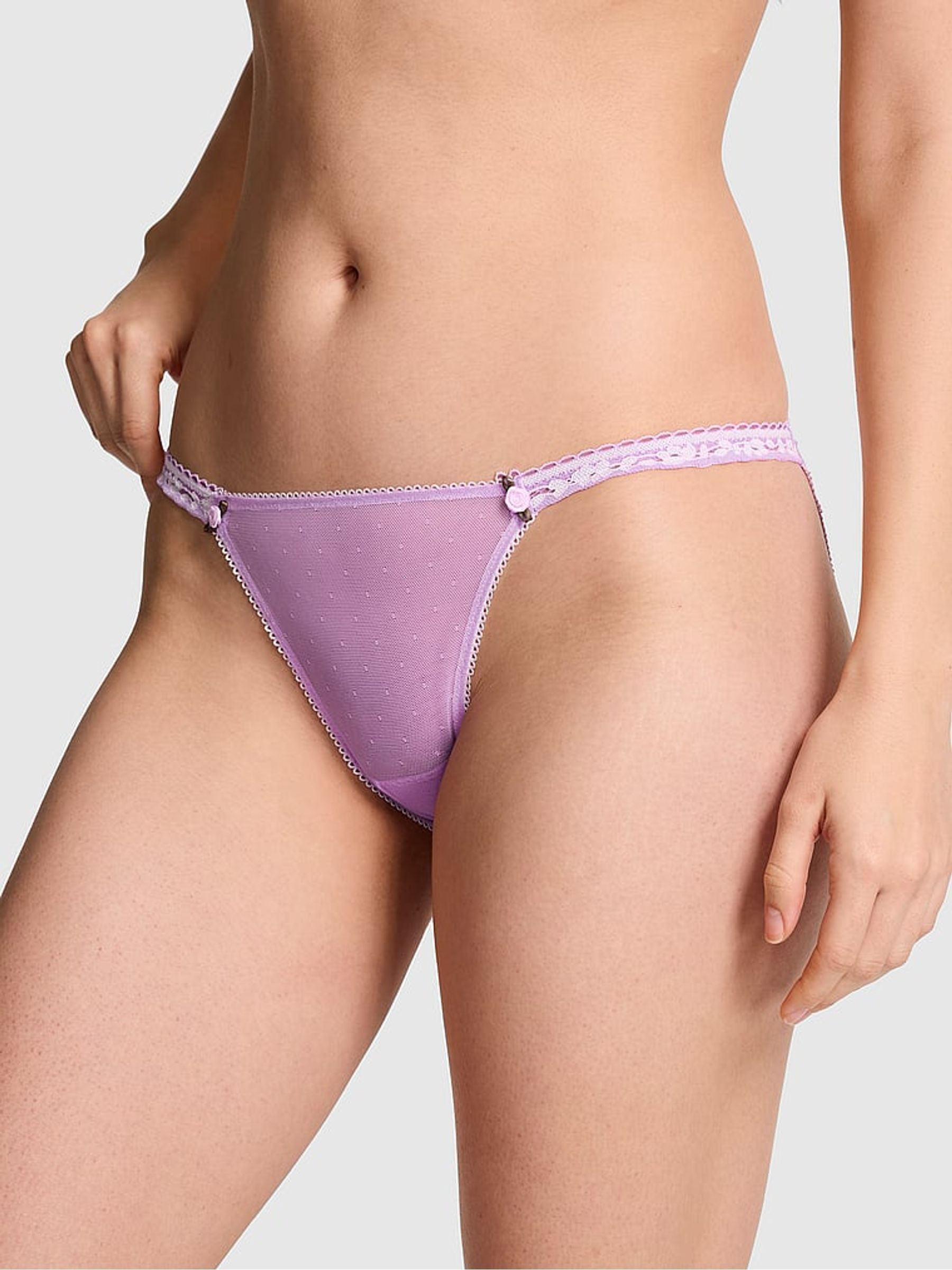 Light Lilac Purple Bikini Valerie Lace Mini Scoop  Knickers - Image 1 of 2