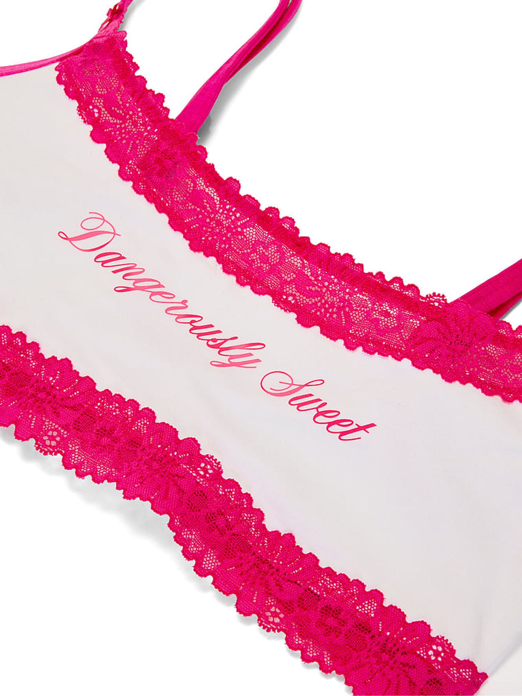 White and Pink 'Dangerously Sweet' Scoop Cotton Lace Trim Bralette - Image 3 of 3