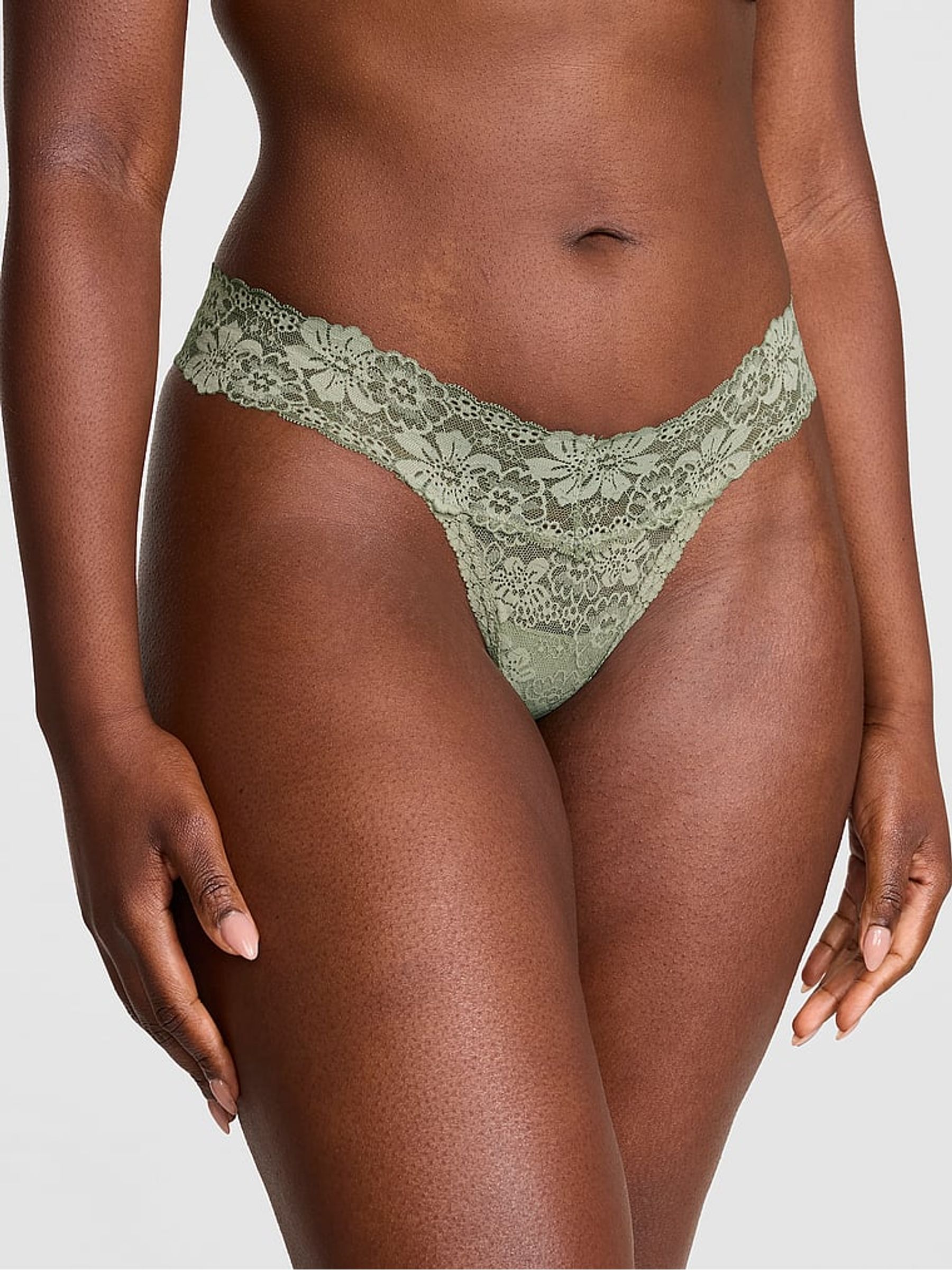 Slate Green Thong Floral Lace Knickers - Image 1 of 2