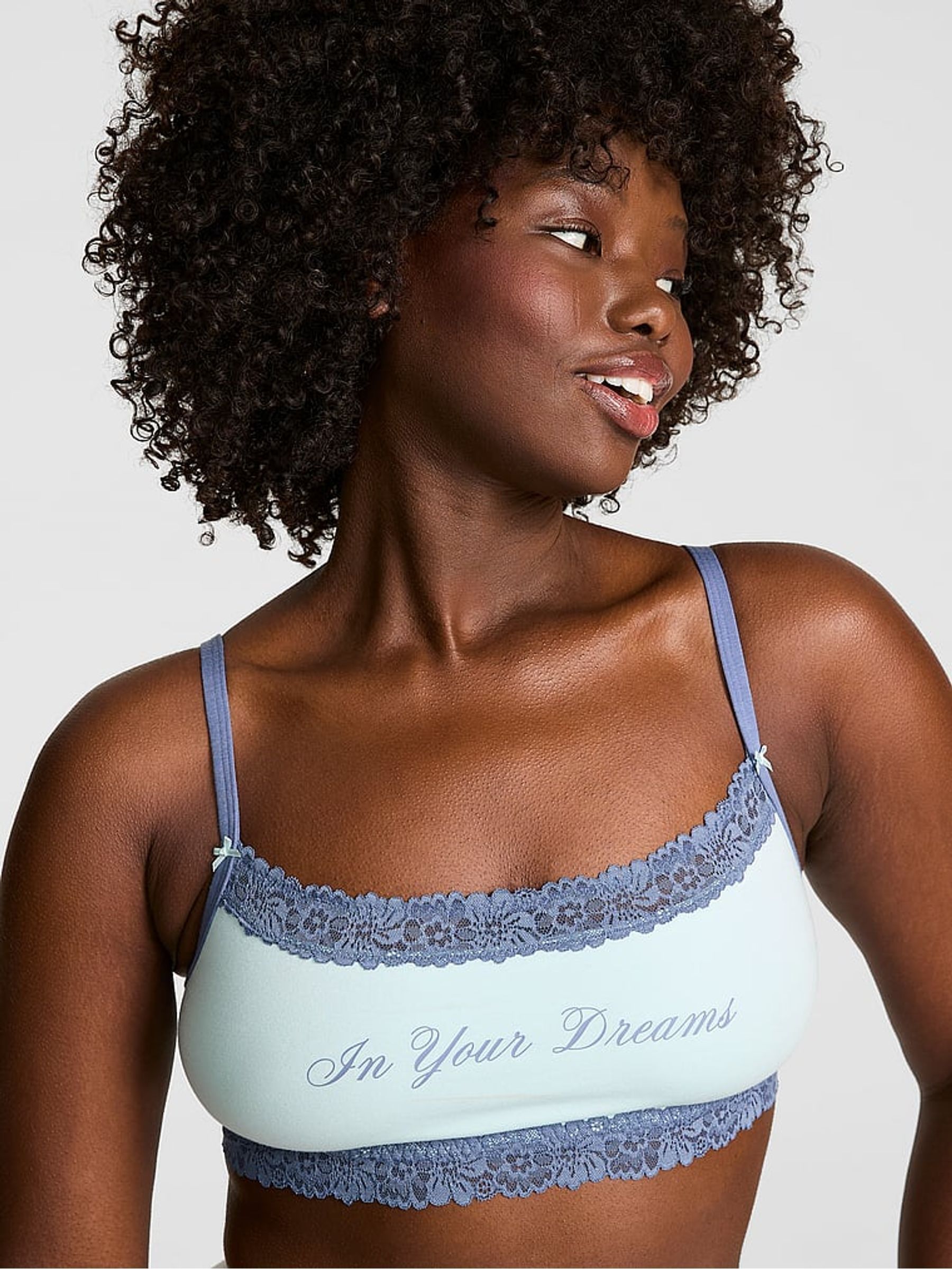 Spray Blue 'In Your Dreams' Scoop Cotton Lace Trim Bralette - Image 1 of 2