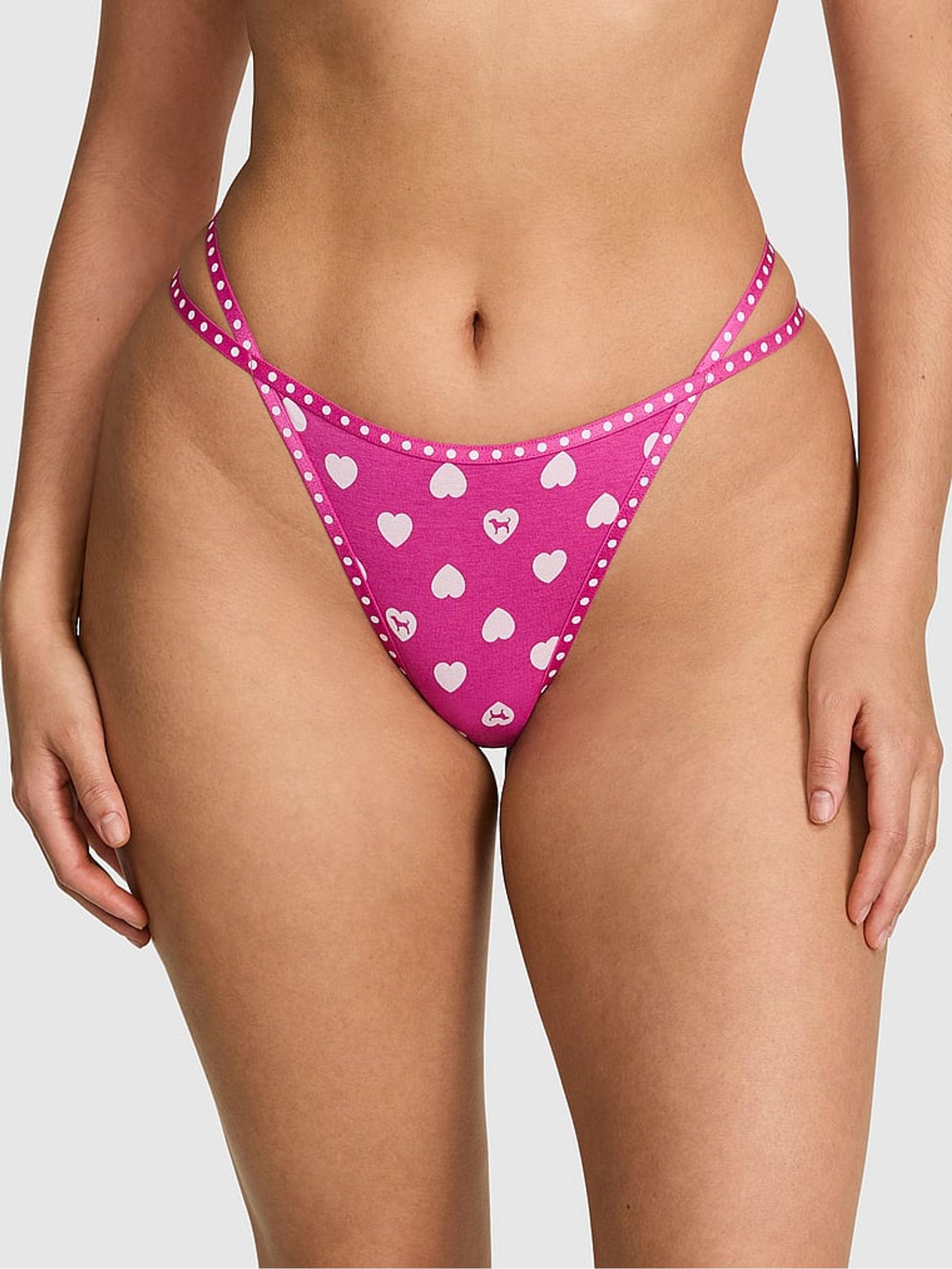 Pink Fire Heart Dog Print Thong Mini Logo Knickers - Image 1 of 2