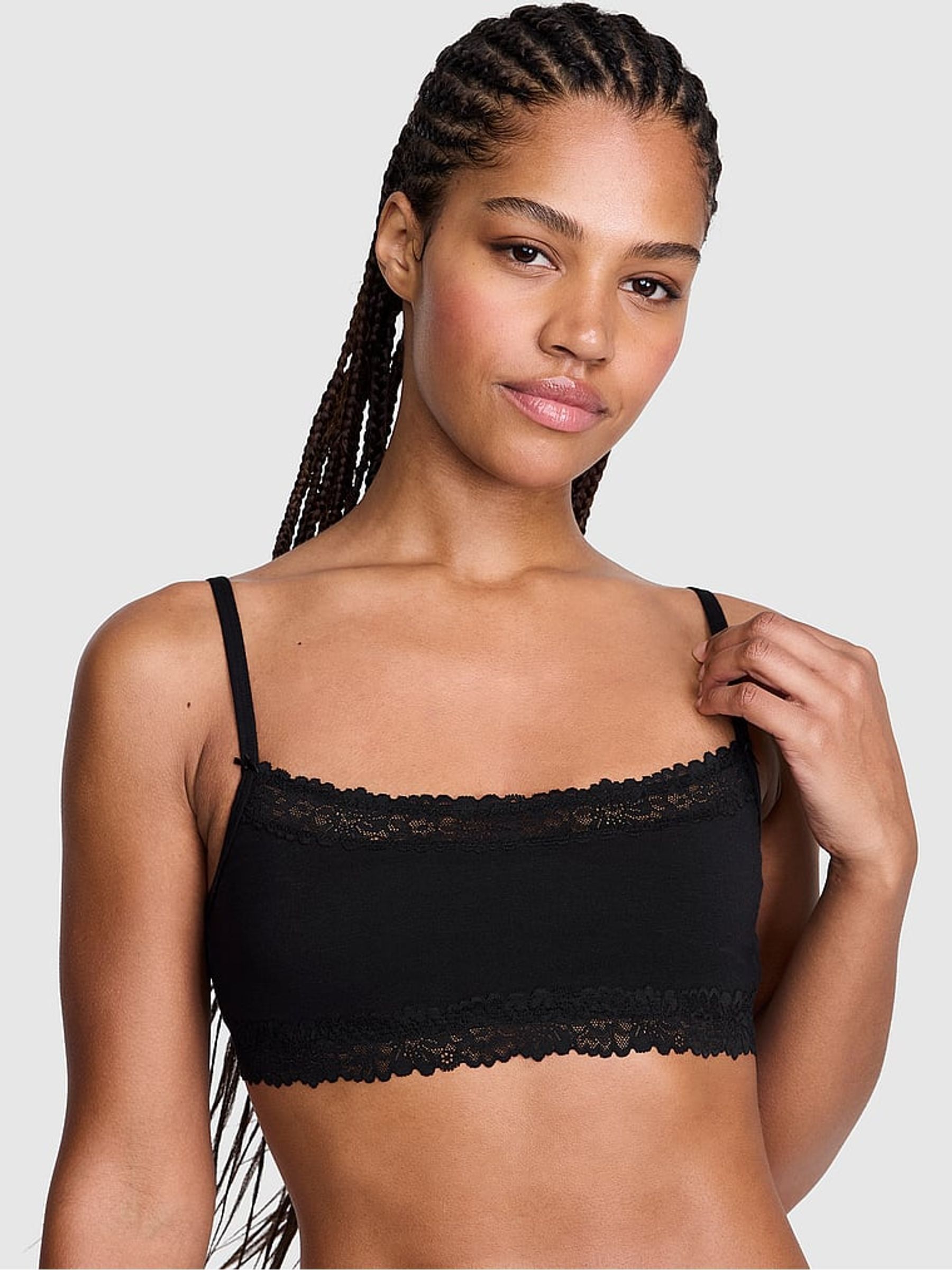 Black Scoop Cotton Lace Trim Bralette - Image 1 of 2