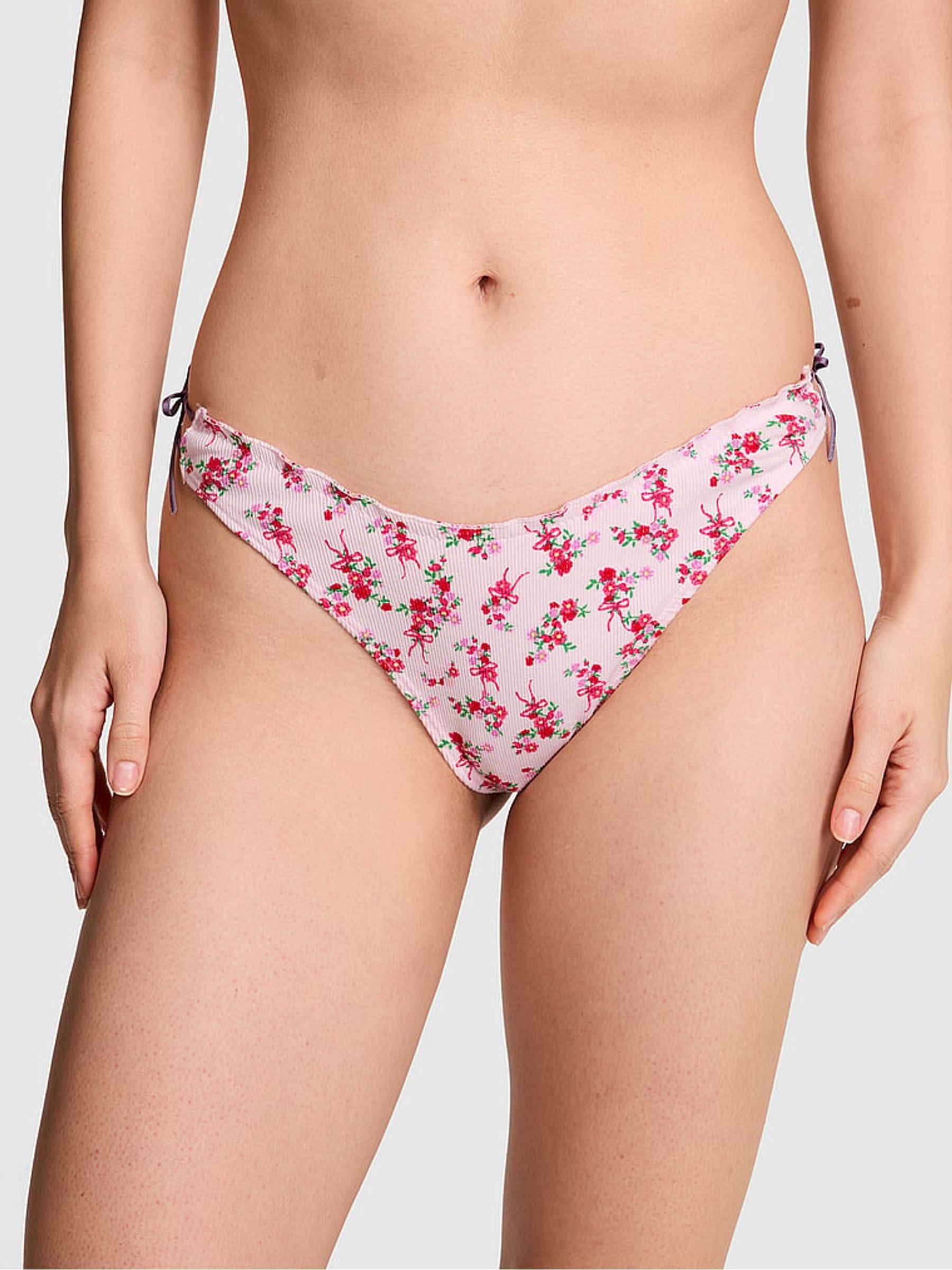 Pink Tulip Floral Print Thong Tie Detail Knickers - Image 1 of 2 Pink Tulip Floral Print Thong Tie Detail Knickers - Image 1 of 2