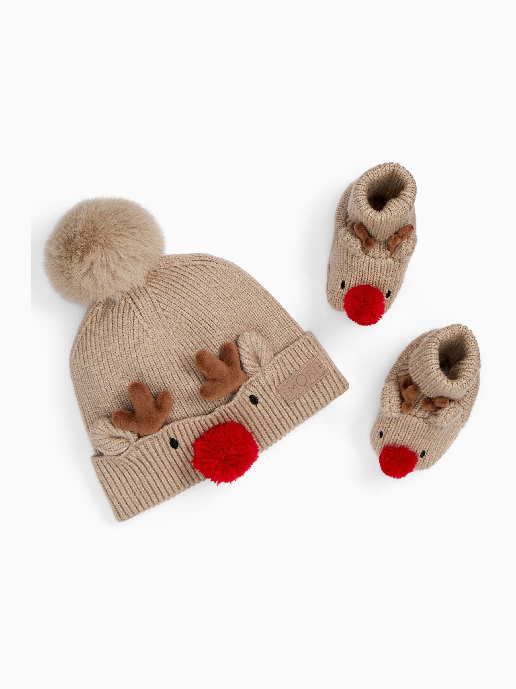 MORI Cream Reindeer My First Christmas Hat and Booties Set - Image 2 of 3