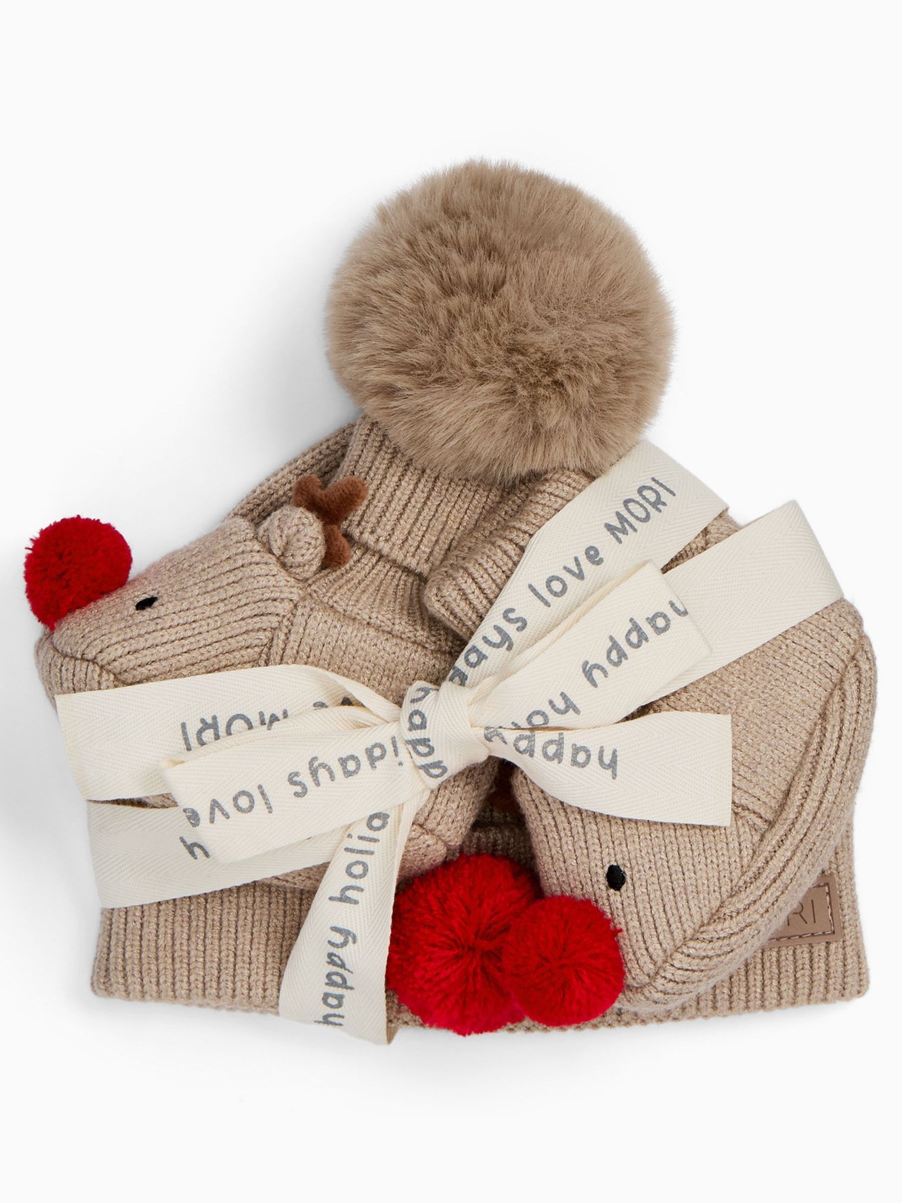 MORI Cream Reindeer My First Christmas Hat and Booties Set - Image 3 of 3