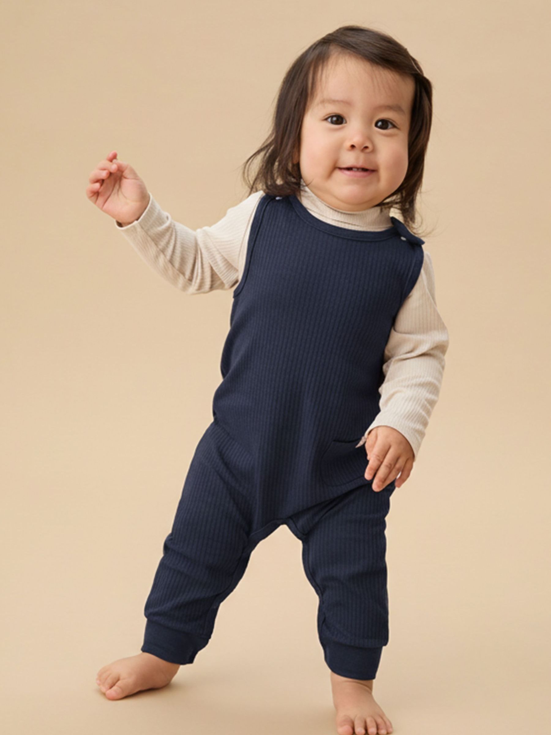 MORI Light Blue Ribbed Romper Dungarees - Image 1 of 2