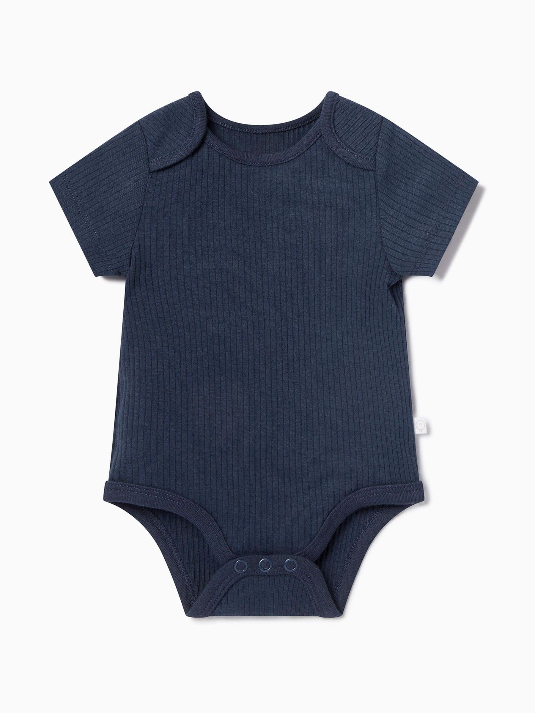 MORI Blue Ribbed Stretch Short Sleeve Envelope Neckline Bodysuit - Image 1 of 1