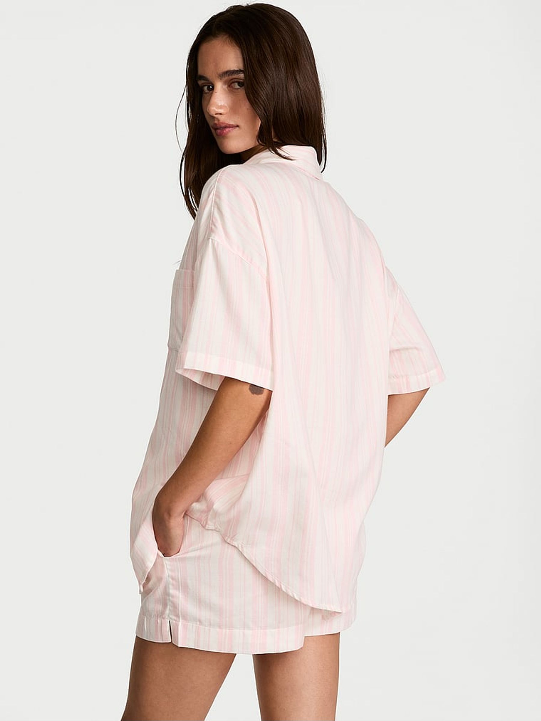 Pretty Blossom Pink Iconic Stripe Modal Short Pyjama Set - Image 2 of 2 Pretty Blossom Pink Iconic Stripe Modal Short Pyjama Set - Image 2 of 2