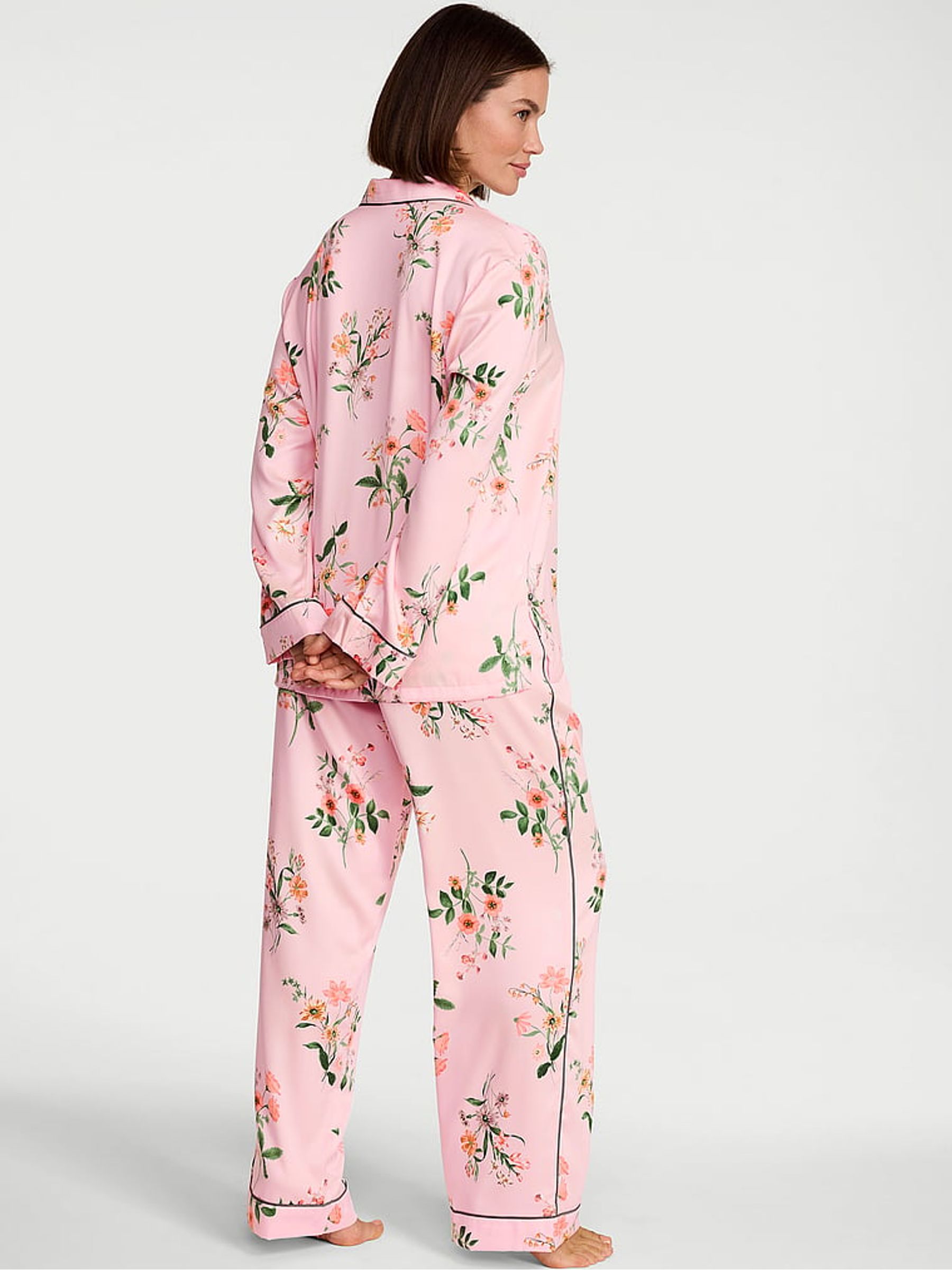 Angel Pink Floral Satin Long Pyjamas Set - Image 2 of 2
