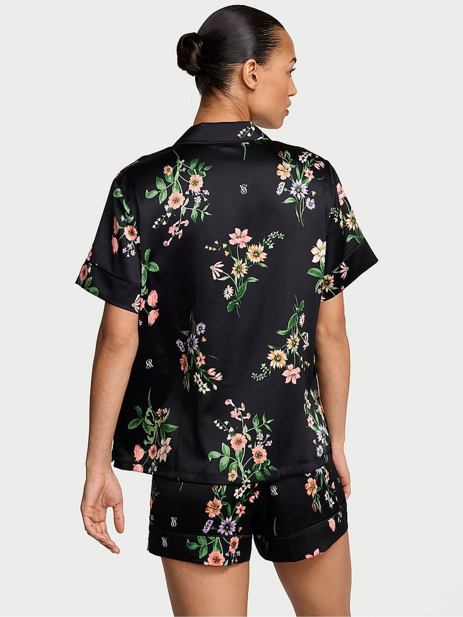 Black Floral Satin Short Pyjamas Set - Image 2 of 2