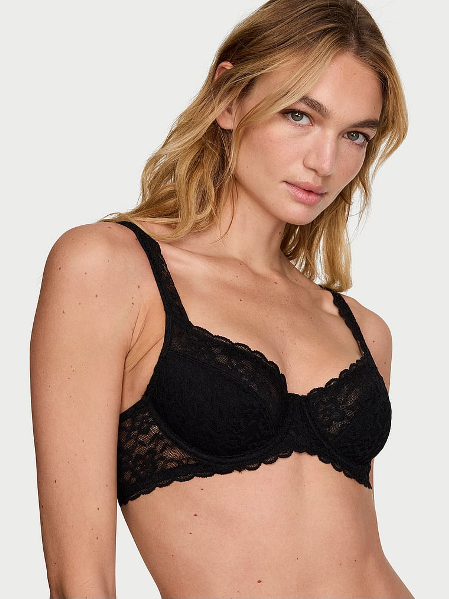 Black Unlined Balcony Lace Bra - Image 2 of 3 Black Unlined Balcony Lace Bra - Image 2 of 3