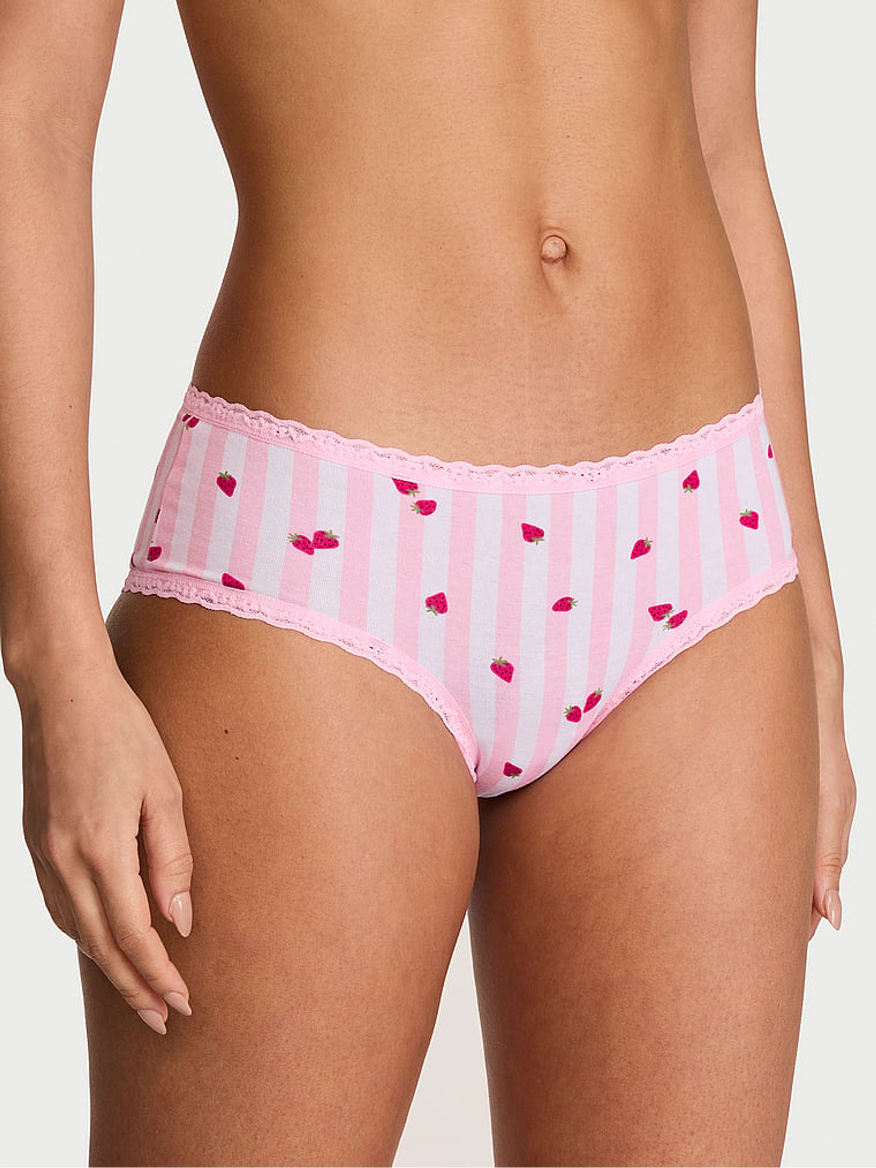 Pretty Blossom Pink Strawberry Cheeky Cotton Lace Trim Knickers - Image 1 of 2