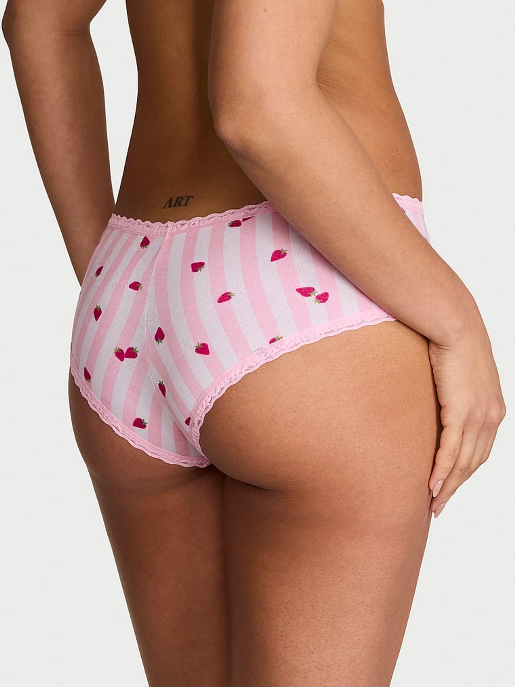 Pretty Blossom Pink Strawberry Cheeky Cotton Lace Trim Knickers - Image 2 of 2