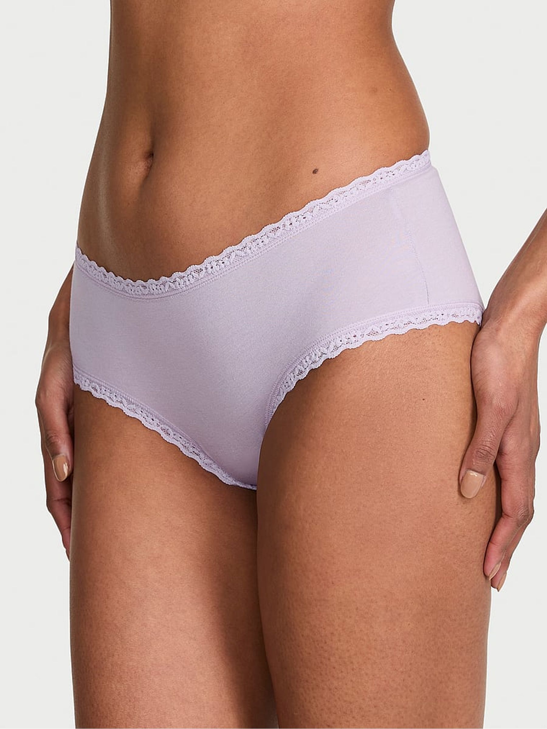 Crystal Lilac Purple Cheeky Cotton Lace Trim Knickers - Image 1 of 2