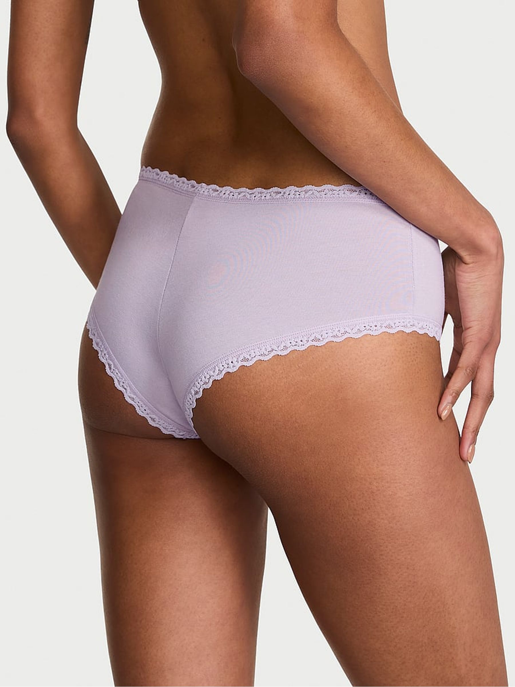 Crystal Lilac Purple Cheeky Cotton Lace Trim Knickers - Image 2 of 2