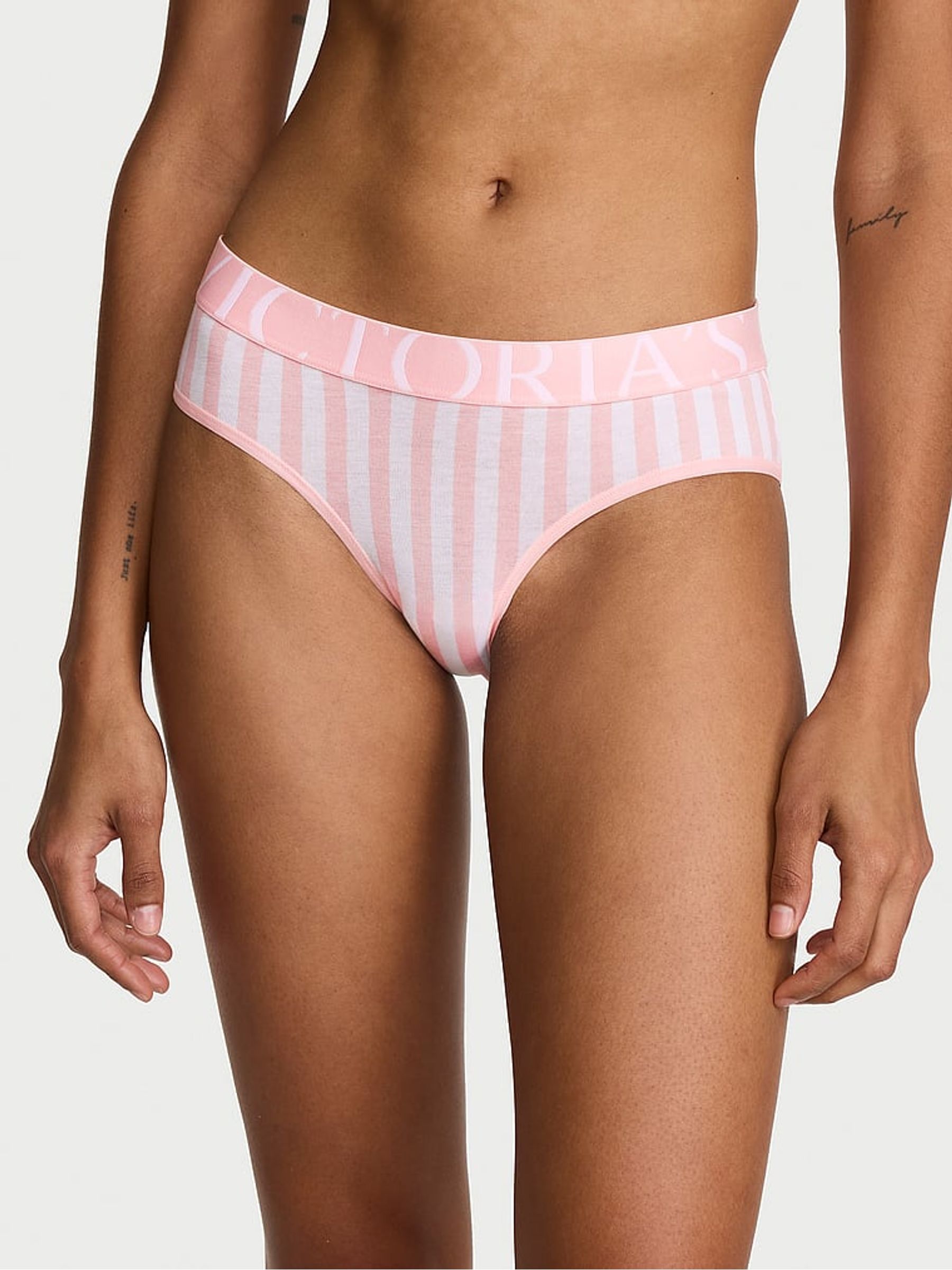 Pretty Blossom Pink Stripes Hipster Exploded Logo Knickers - Image 1 of 2