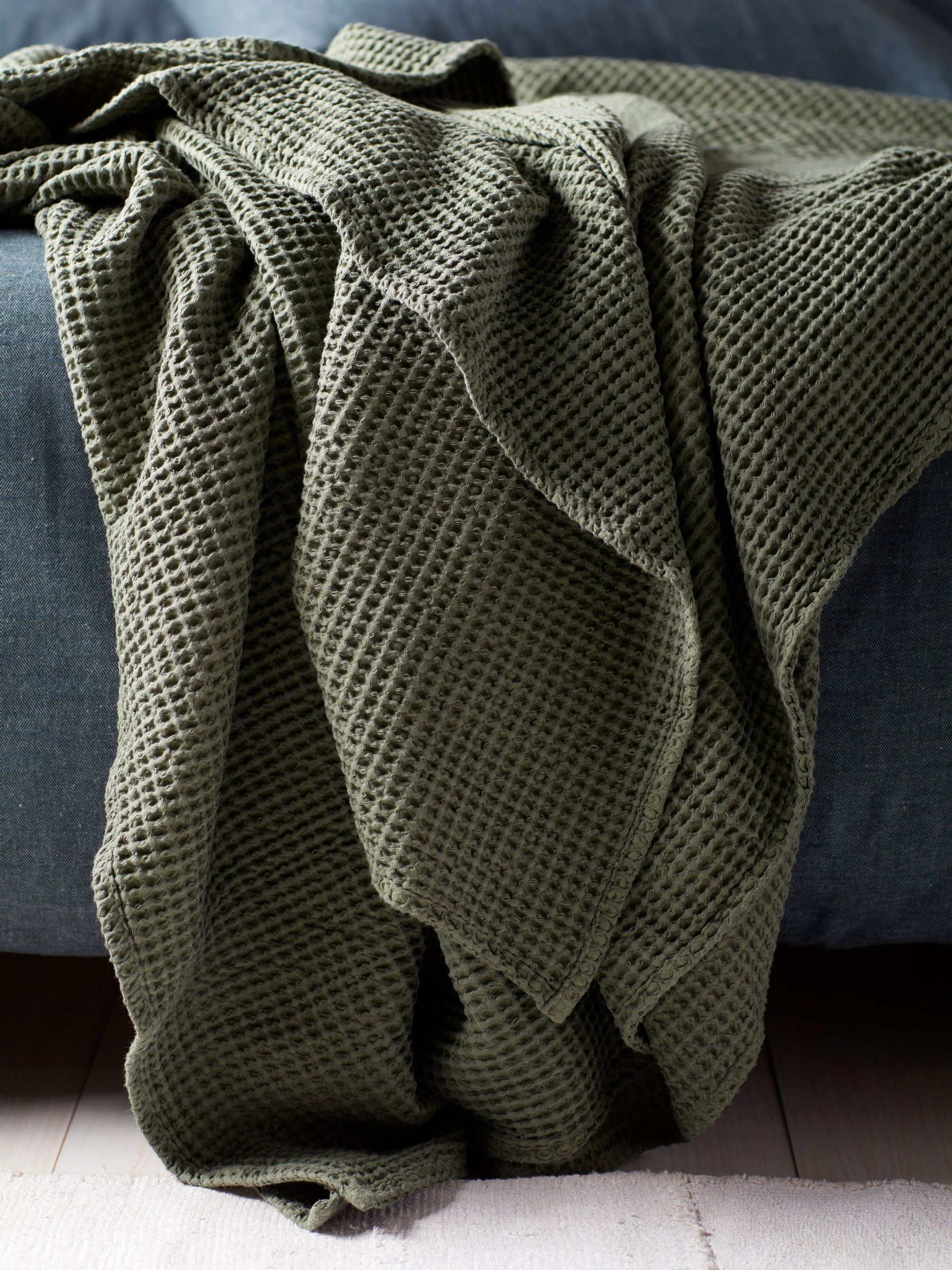 Secret Linen Store Olive Green Big Waffle Throw - Image 1 of 3