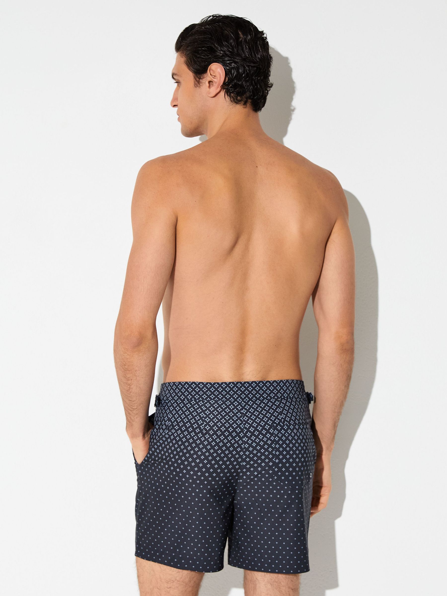 Ombré Geometric-Print Swim Shorts in Navy - Image 5 of 6